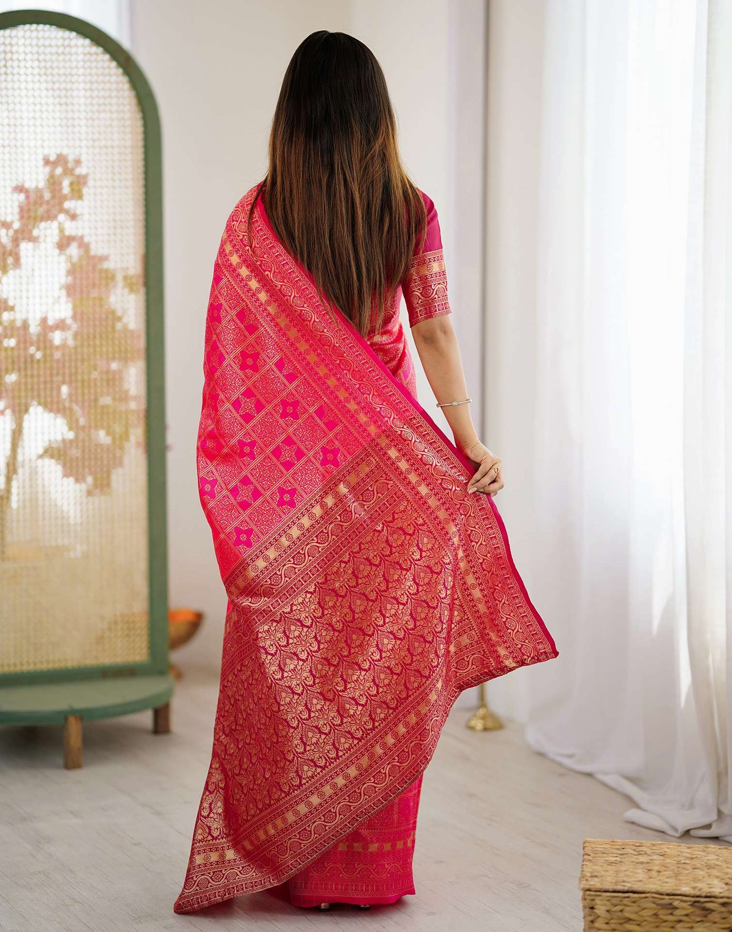 Pink Silk Woven Saree