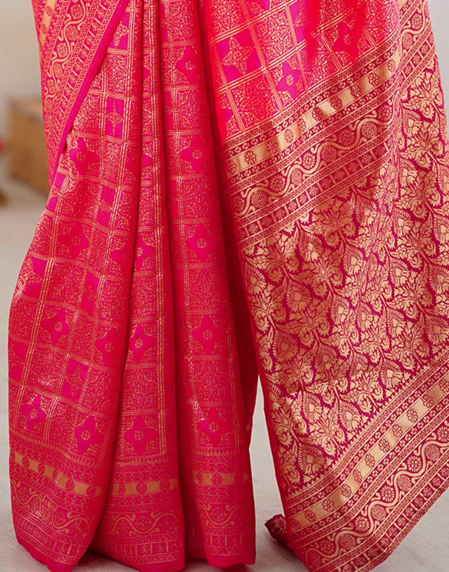 Pink Silk Woven Saree