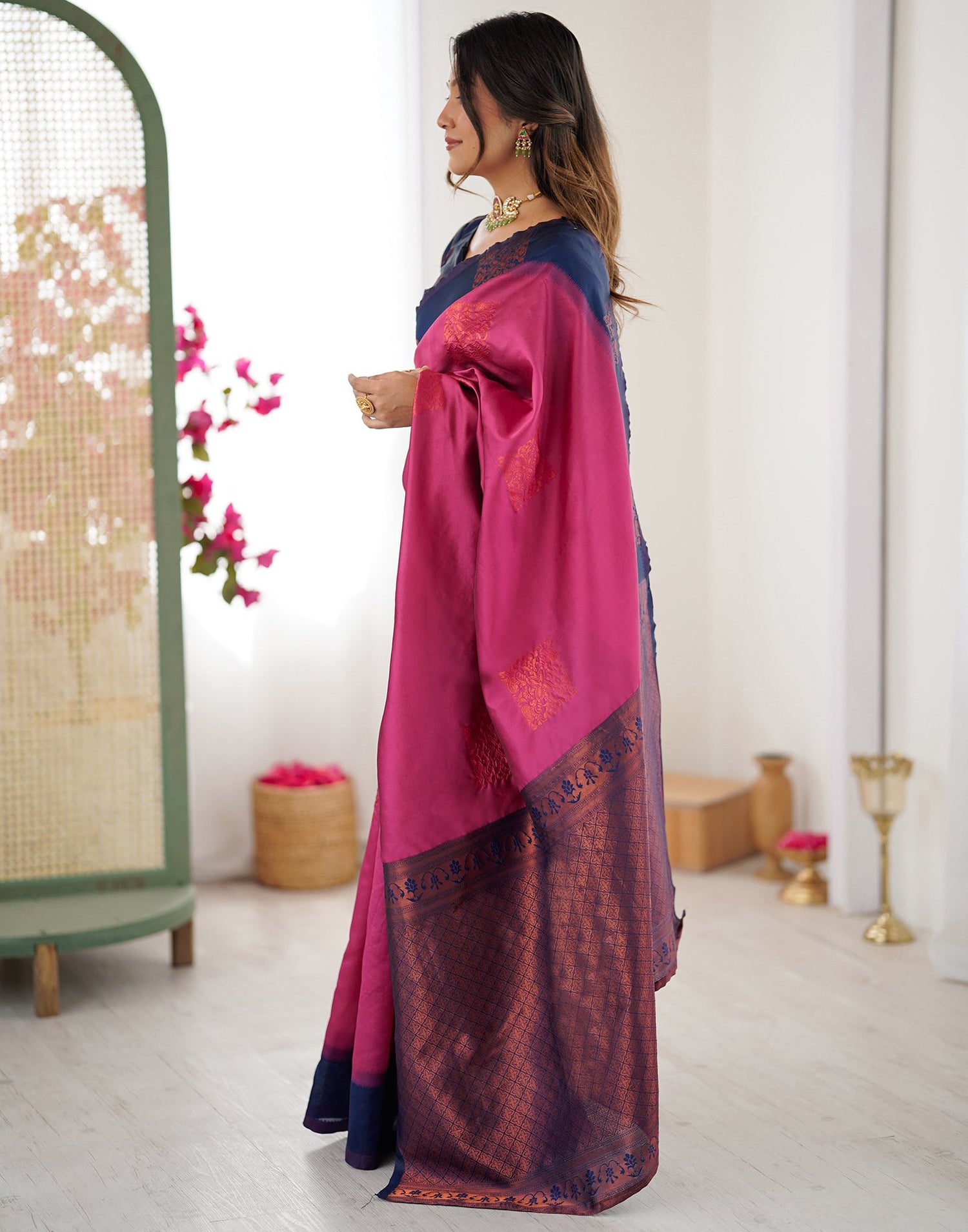 Dusty Rani Pink Silk Woven Saree