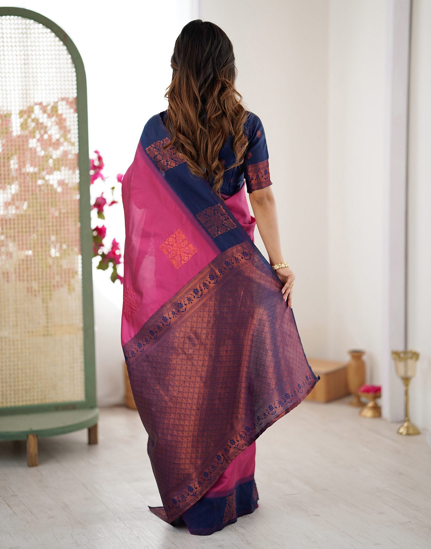 Dusty Rani Pink Silk Woven Saree