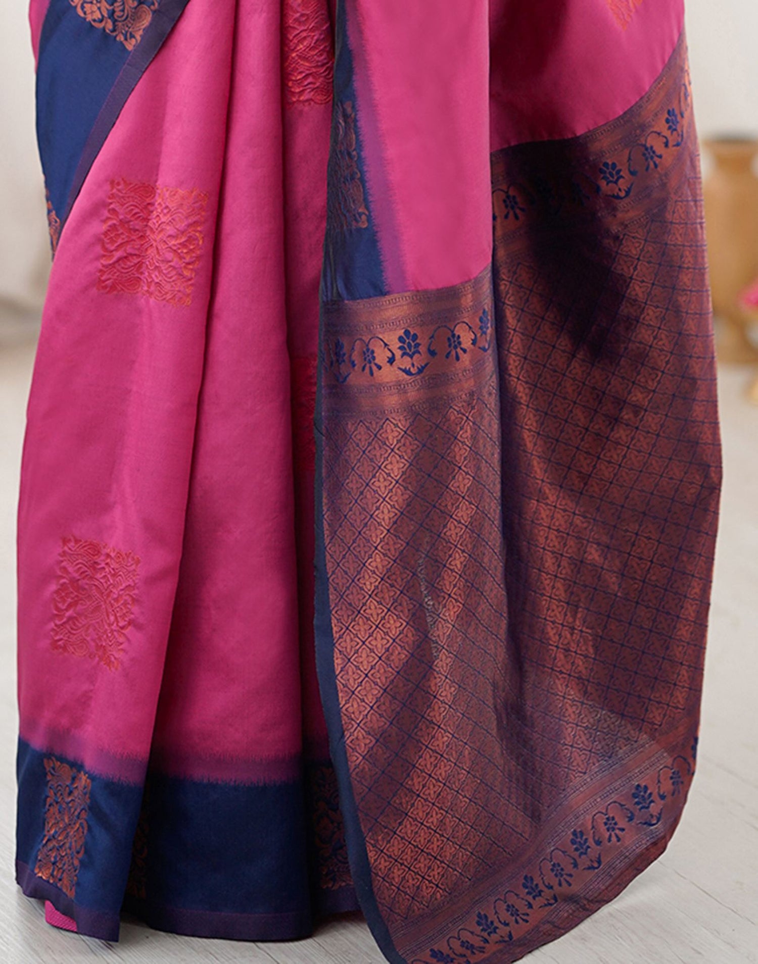 Dusty Rani Pink Silk Woven Saree