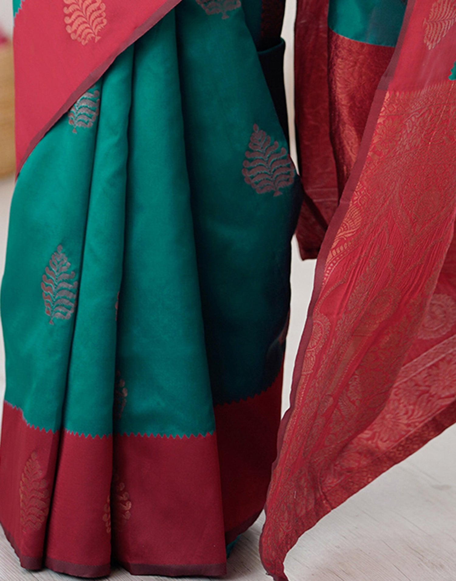 Teal Green Silk Woven Saree