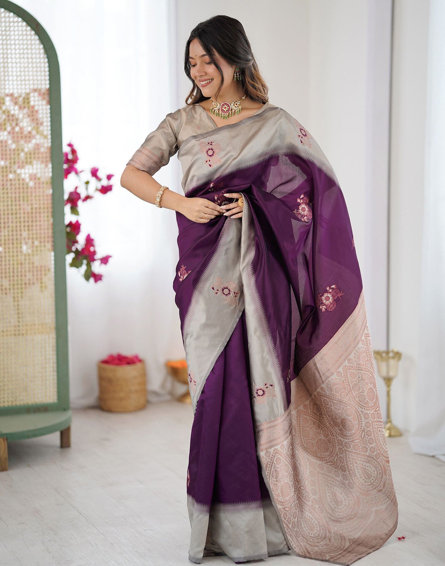 Purple Silk Woven Saree