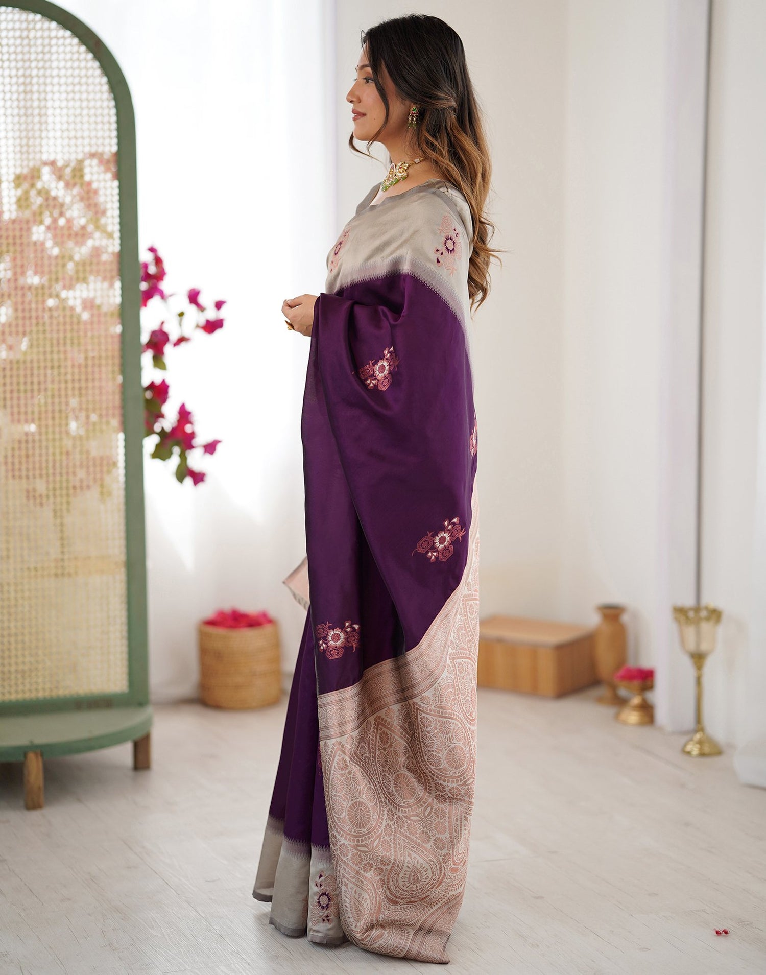 Purple Silk Woven Saree