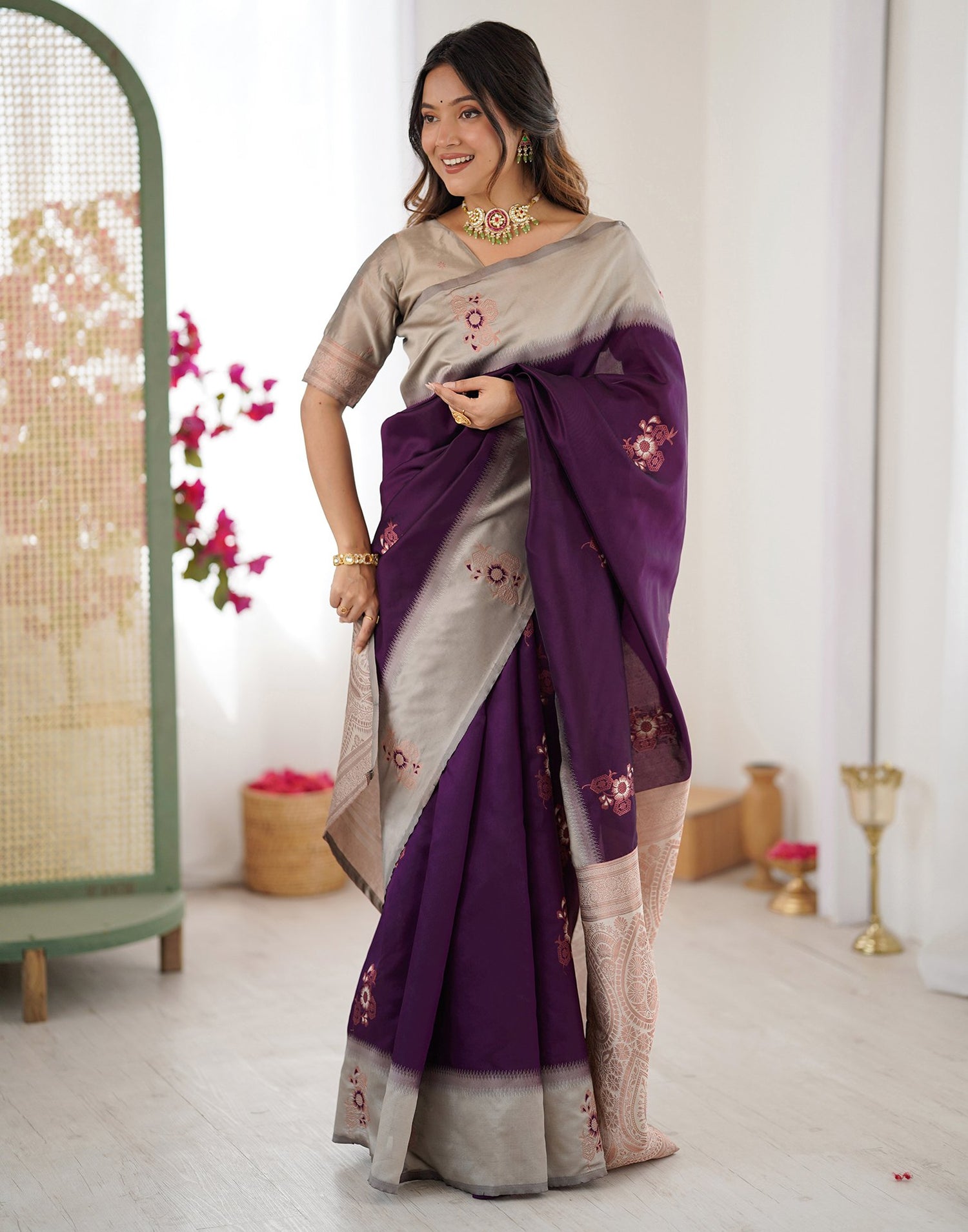 Purple Silk Woven Saree