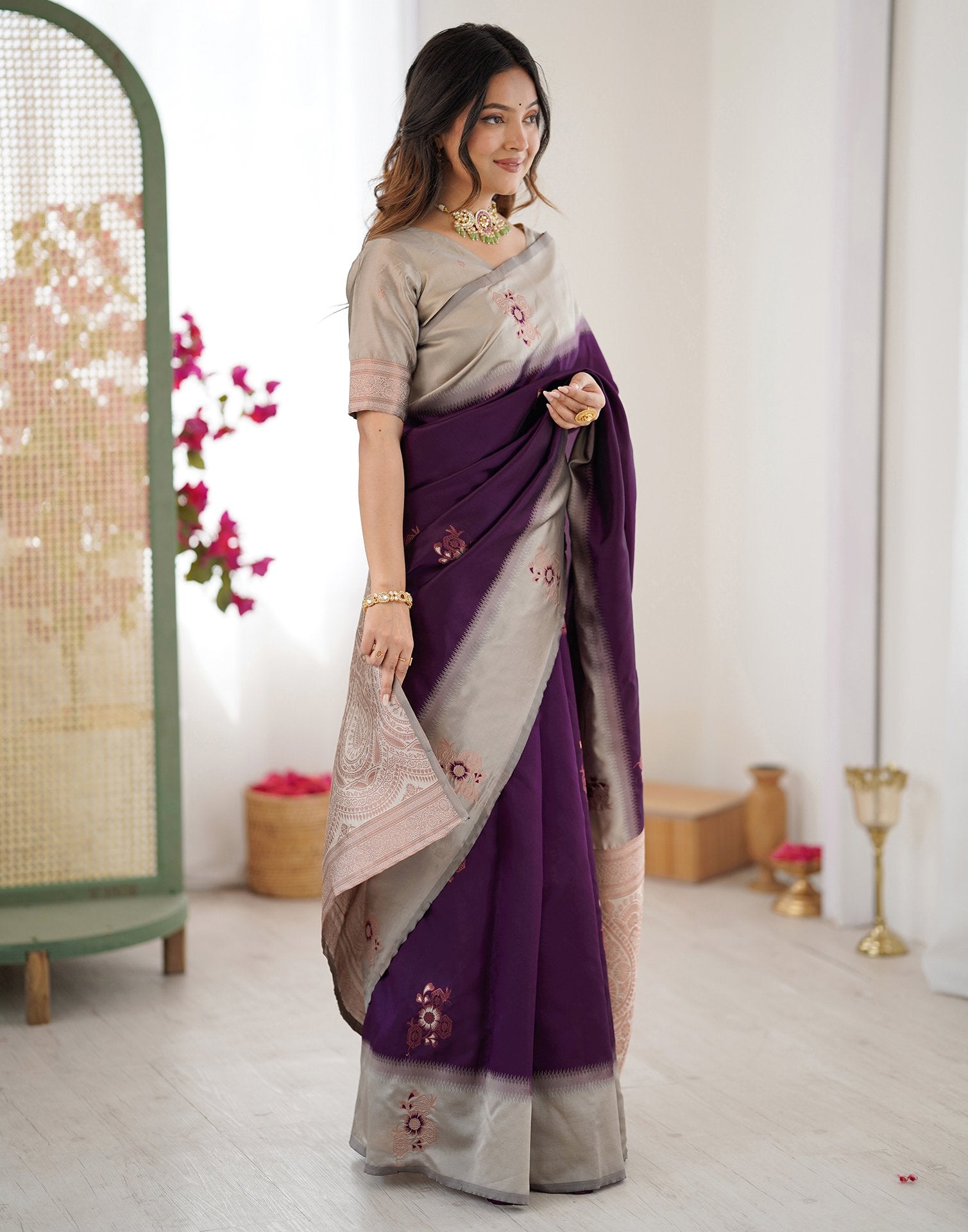 Purple Silk Woven Saree