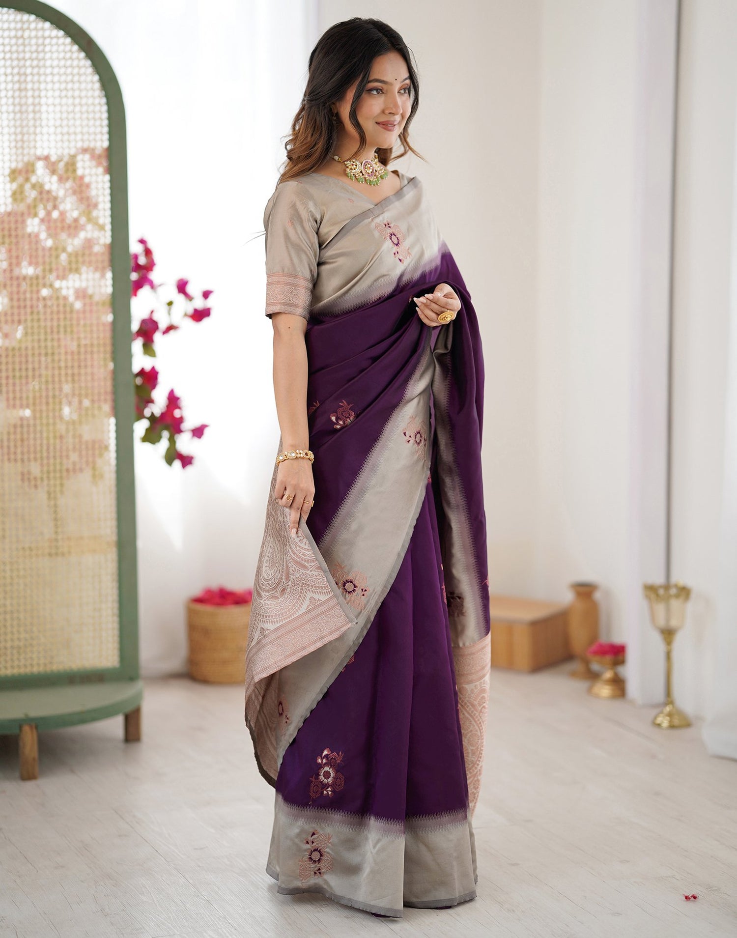 Purple Silk Woven Saree