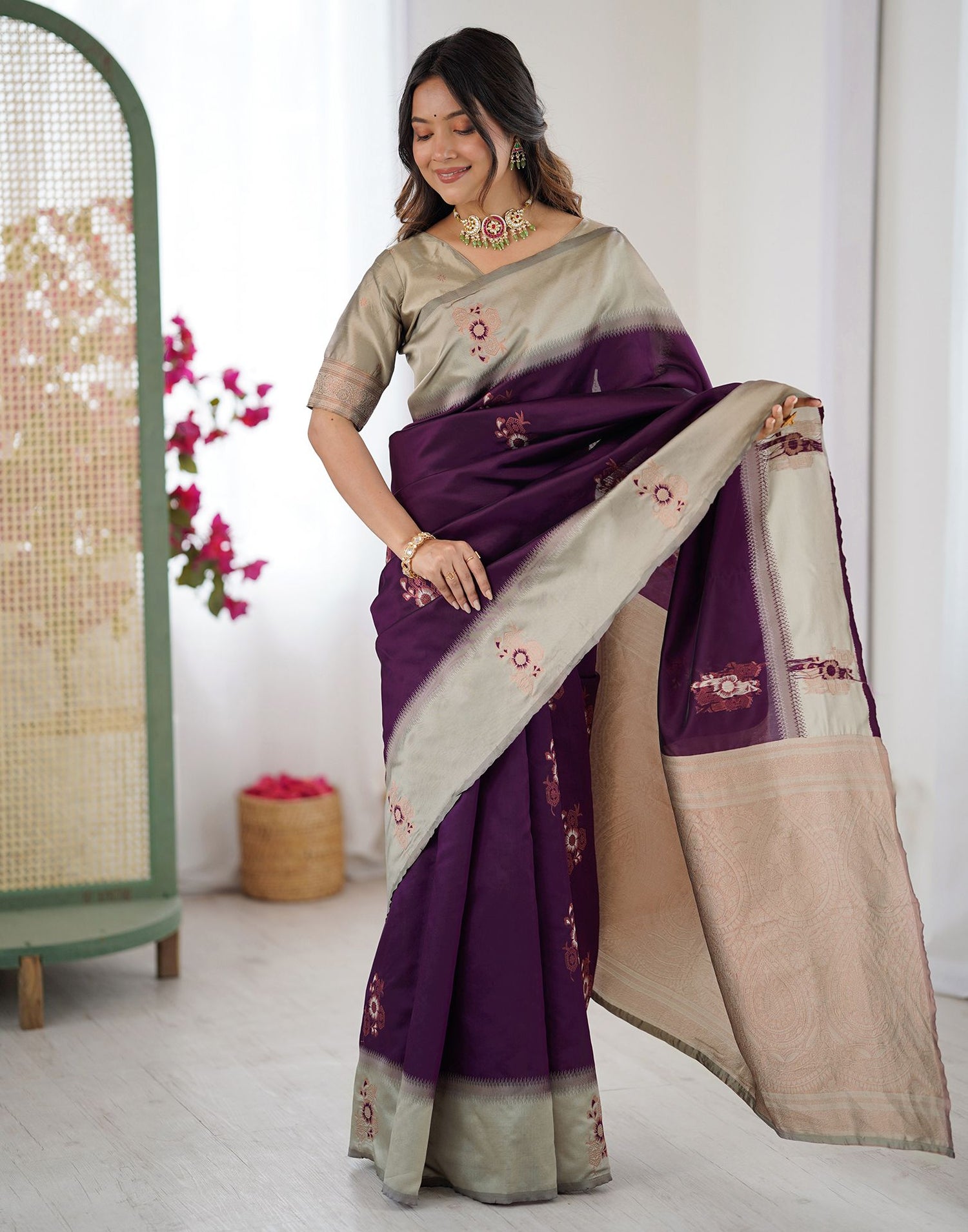 Purple Silk Woven Saree