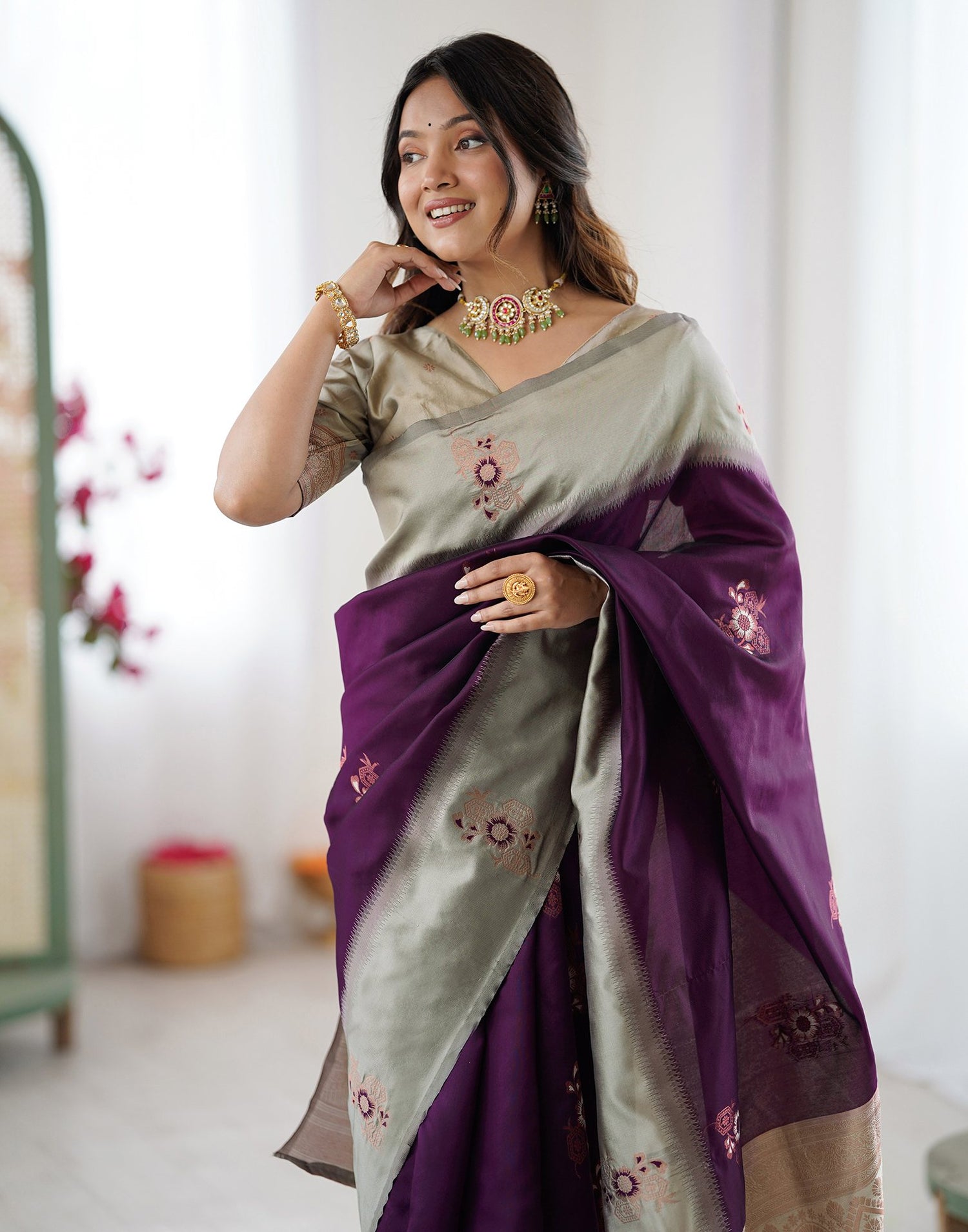 Purple Silk Woven Saree