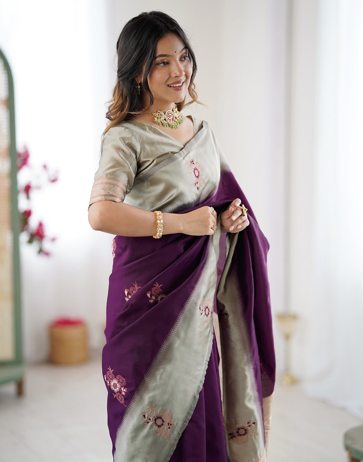 Purple Silk Woven Saree