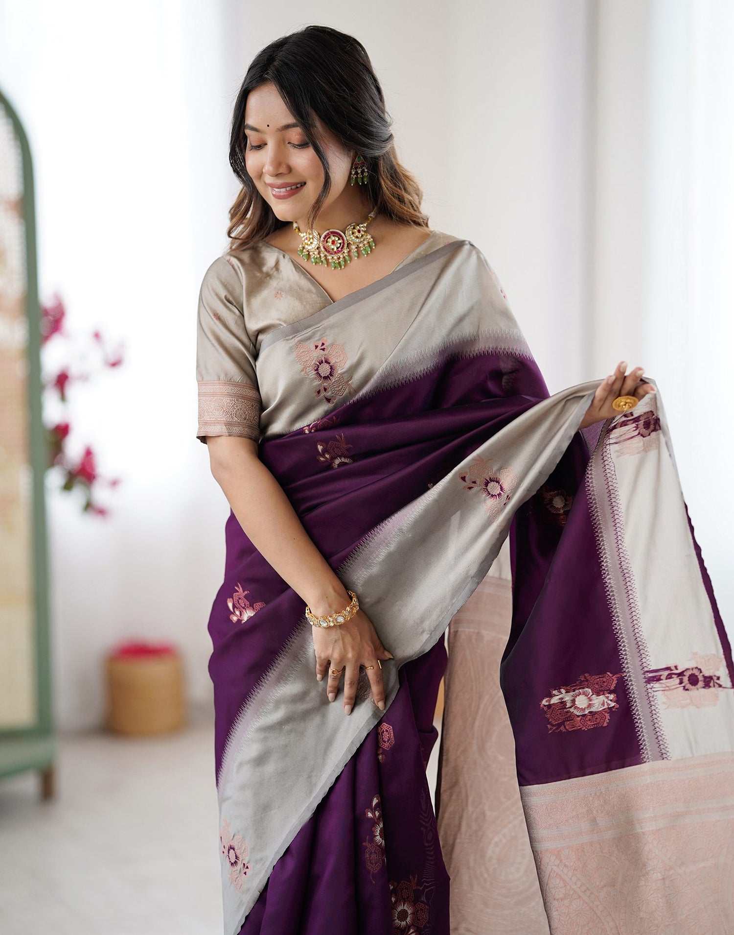 Purple Silk Woven Saree