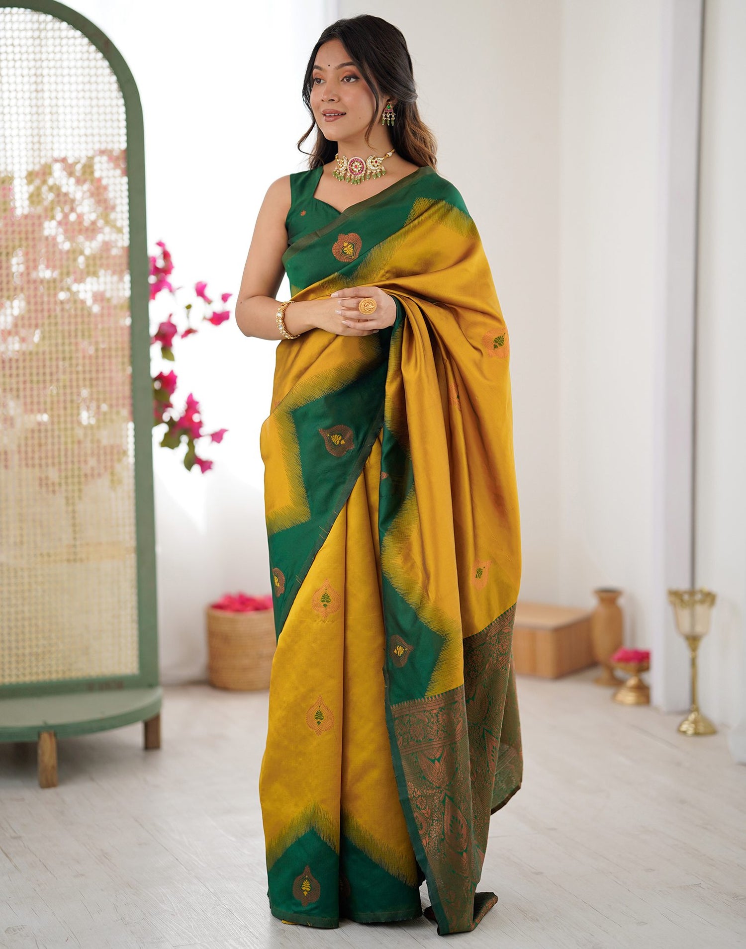 Mustard Yellow Silk Woven Saree