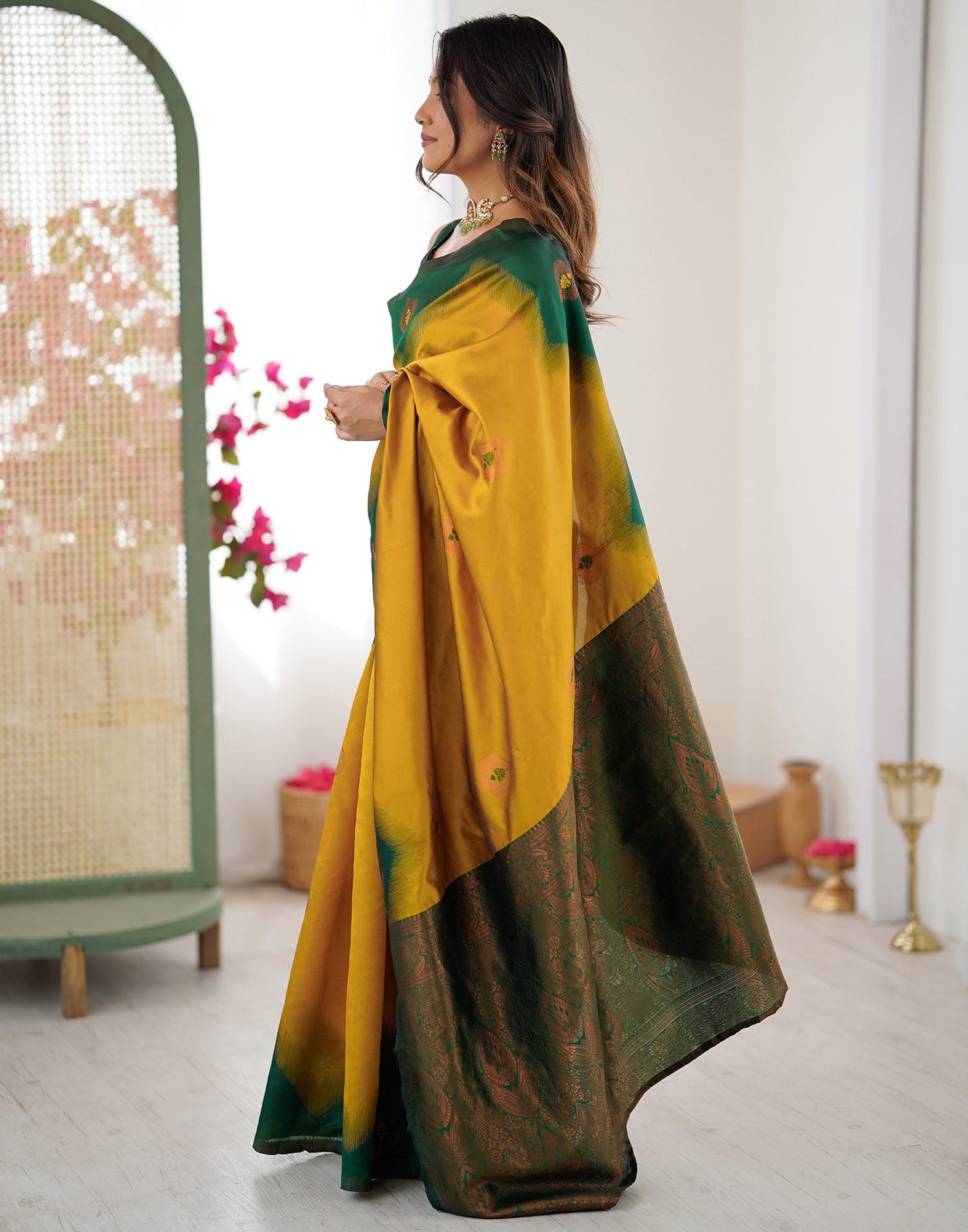 Mustard Yellow Silk Woven Saree