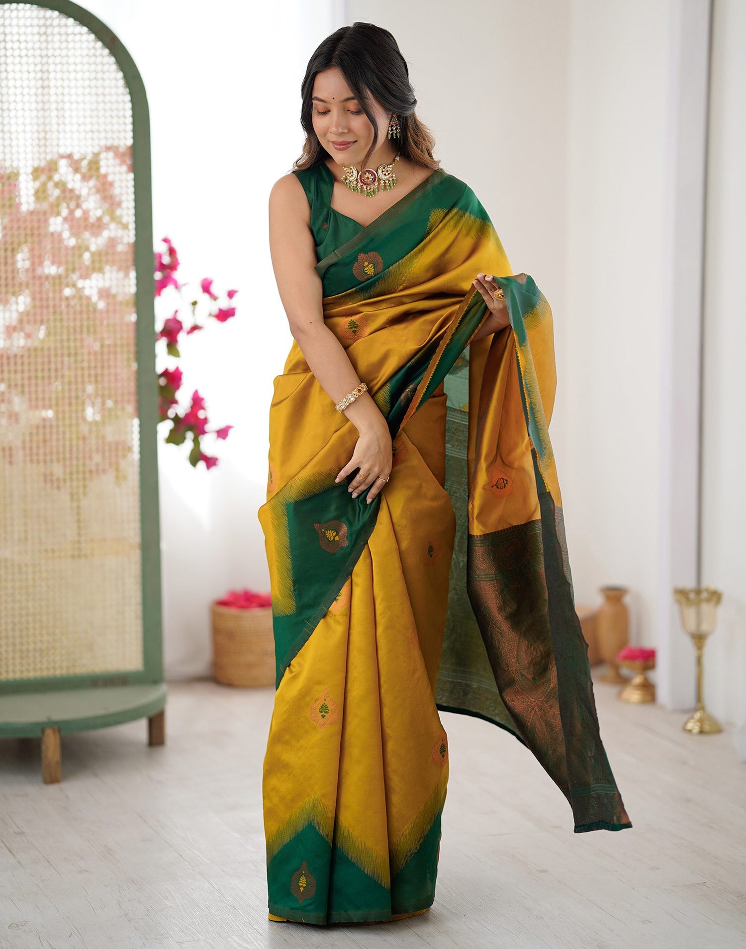 Mustard Yellow Silk Woven Saree