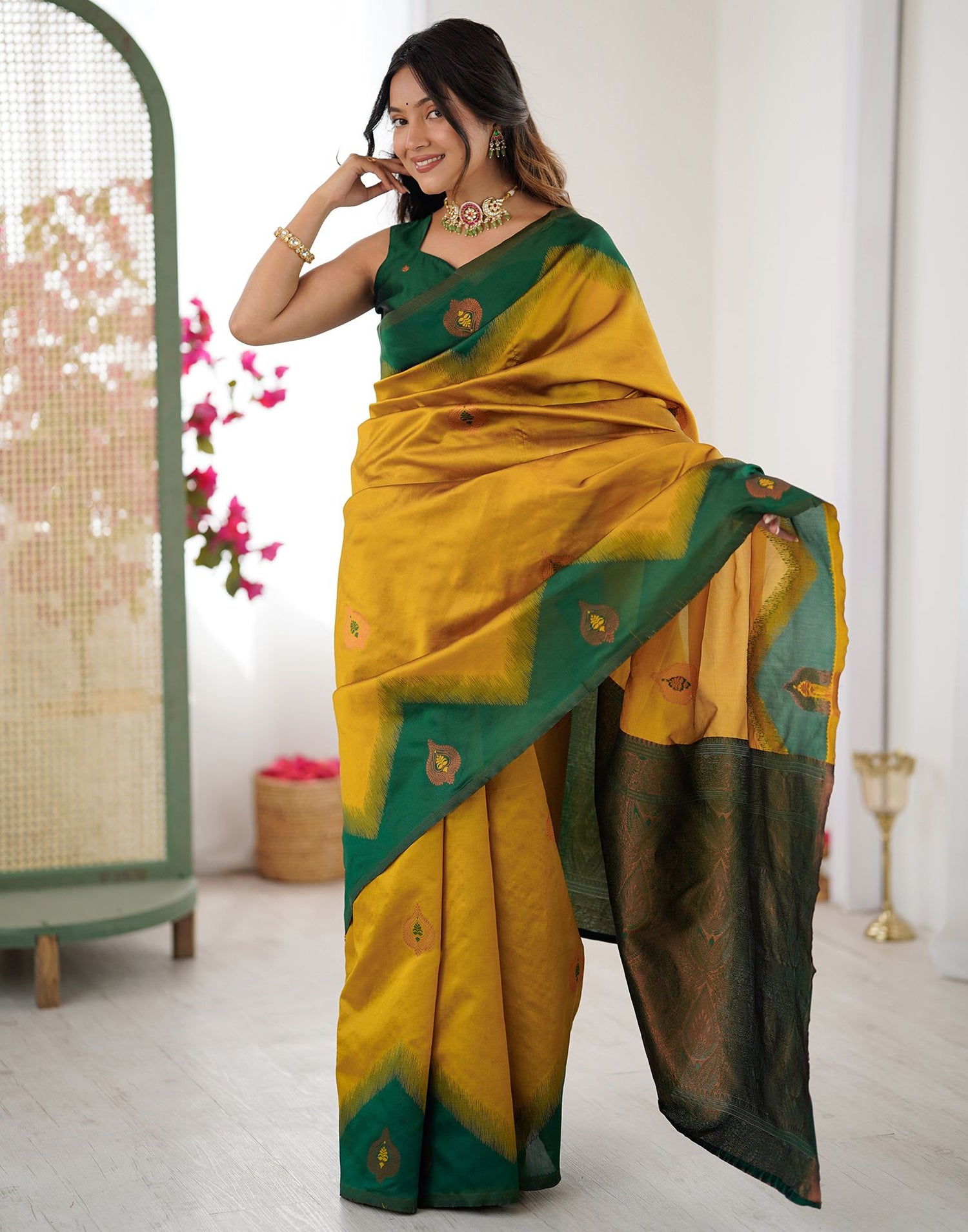 Mustard Yellow Silk Woven Saree