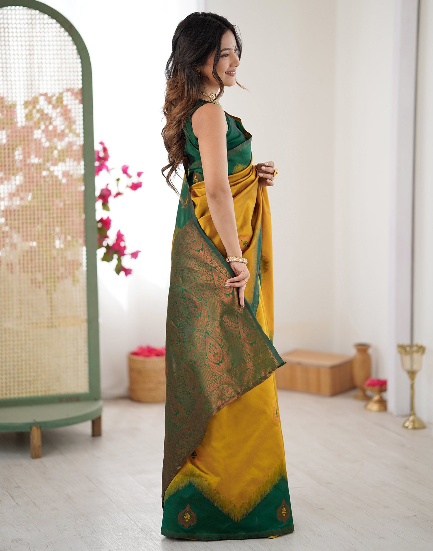 Mustard Yellow Silk Woven Saree