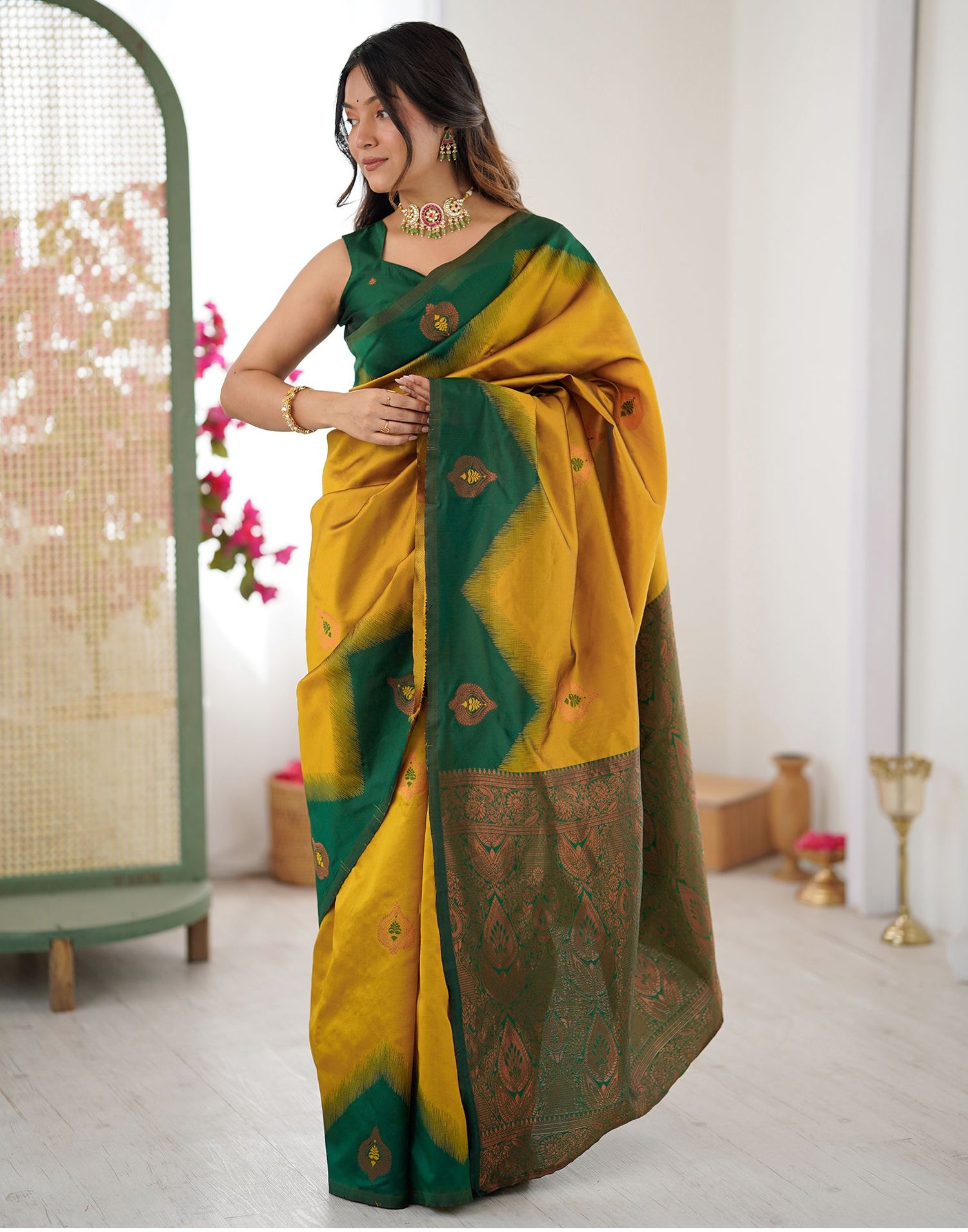 Mustard Yellow Silk Woven Saree
