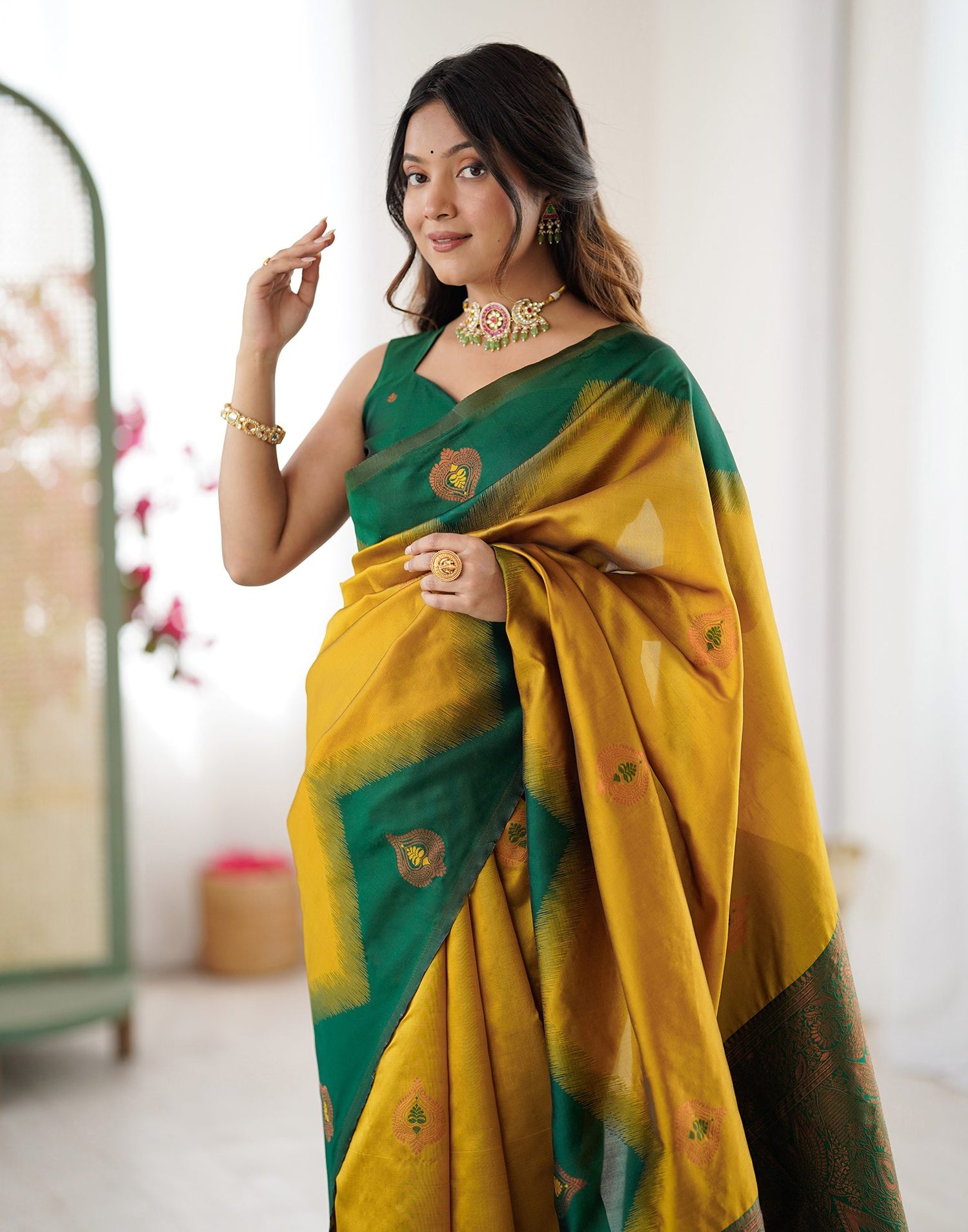 Mustard Yellow Silk Woven Saree