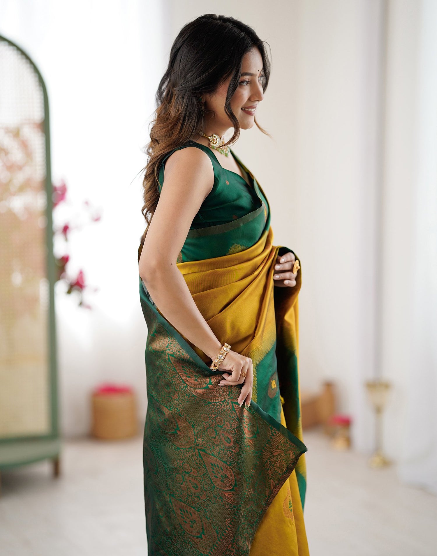 Mustard Yellow Silk Woven Saree