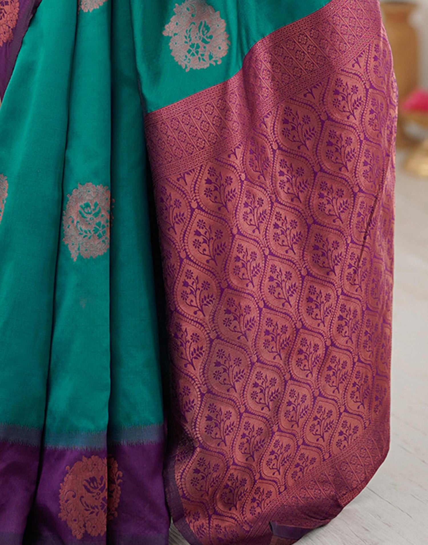 Teal Green Silk Woven Saree