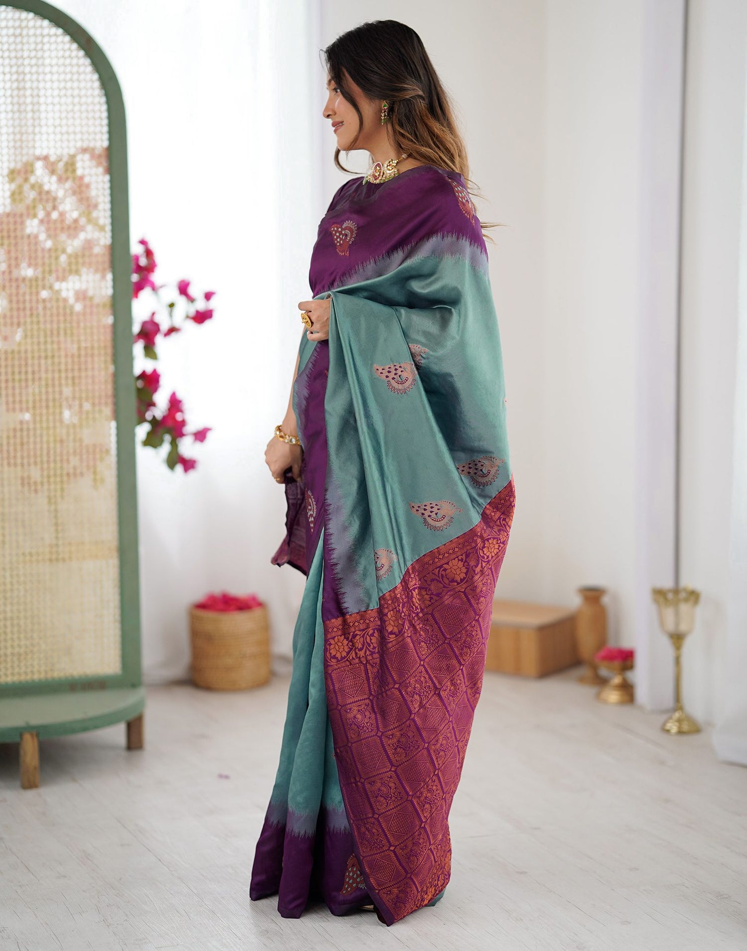 Ash Grey Silk Woven Saree
