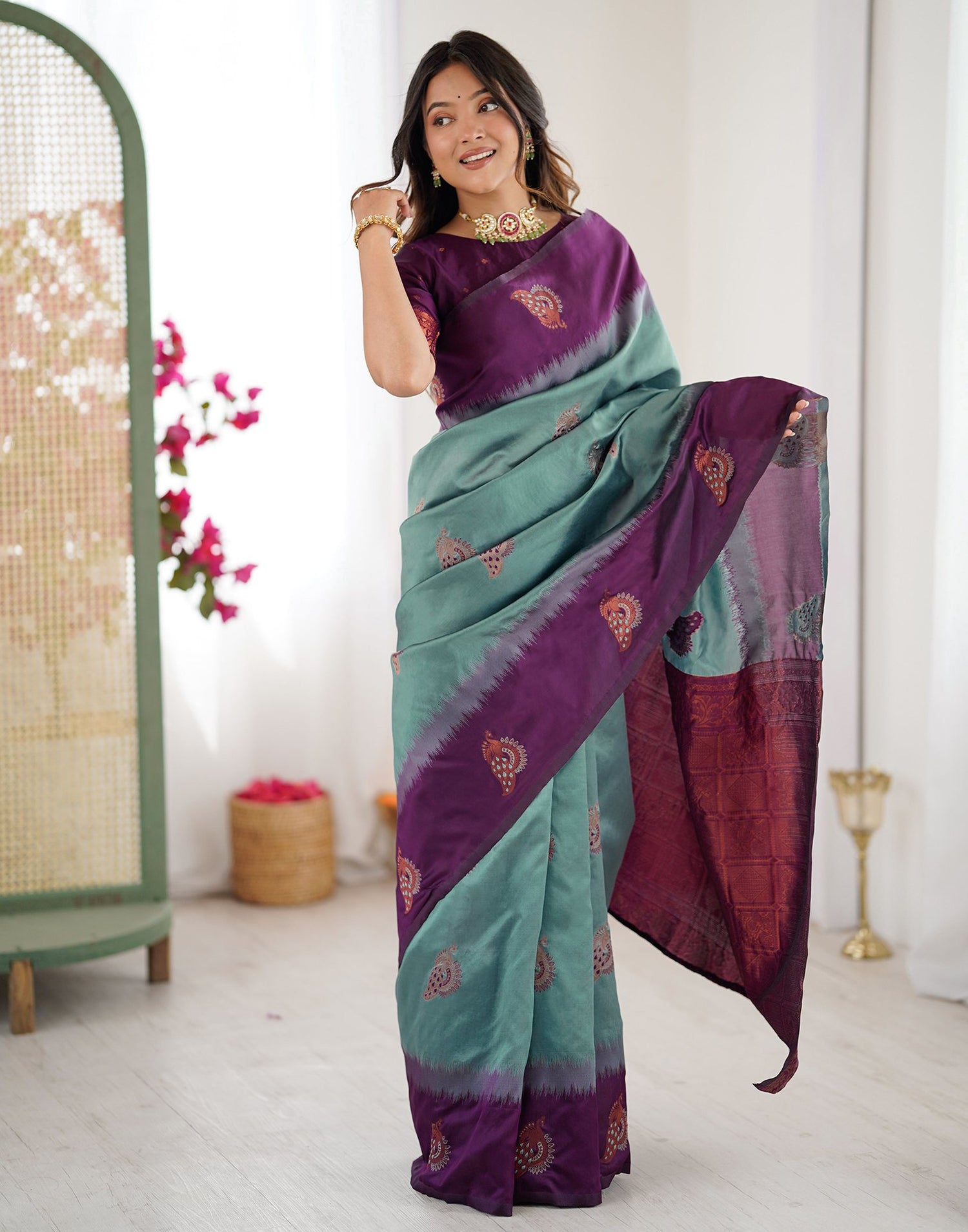 Ash Grey Silk Woven Saree