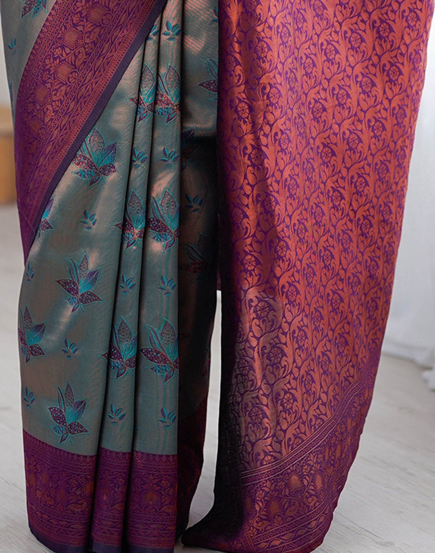 Teal Green Silk Woven Saree