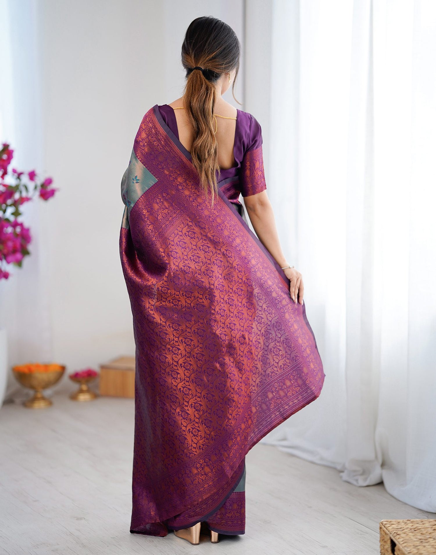 Teal Green Silk Woven Saree