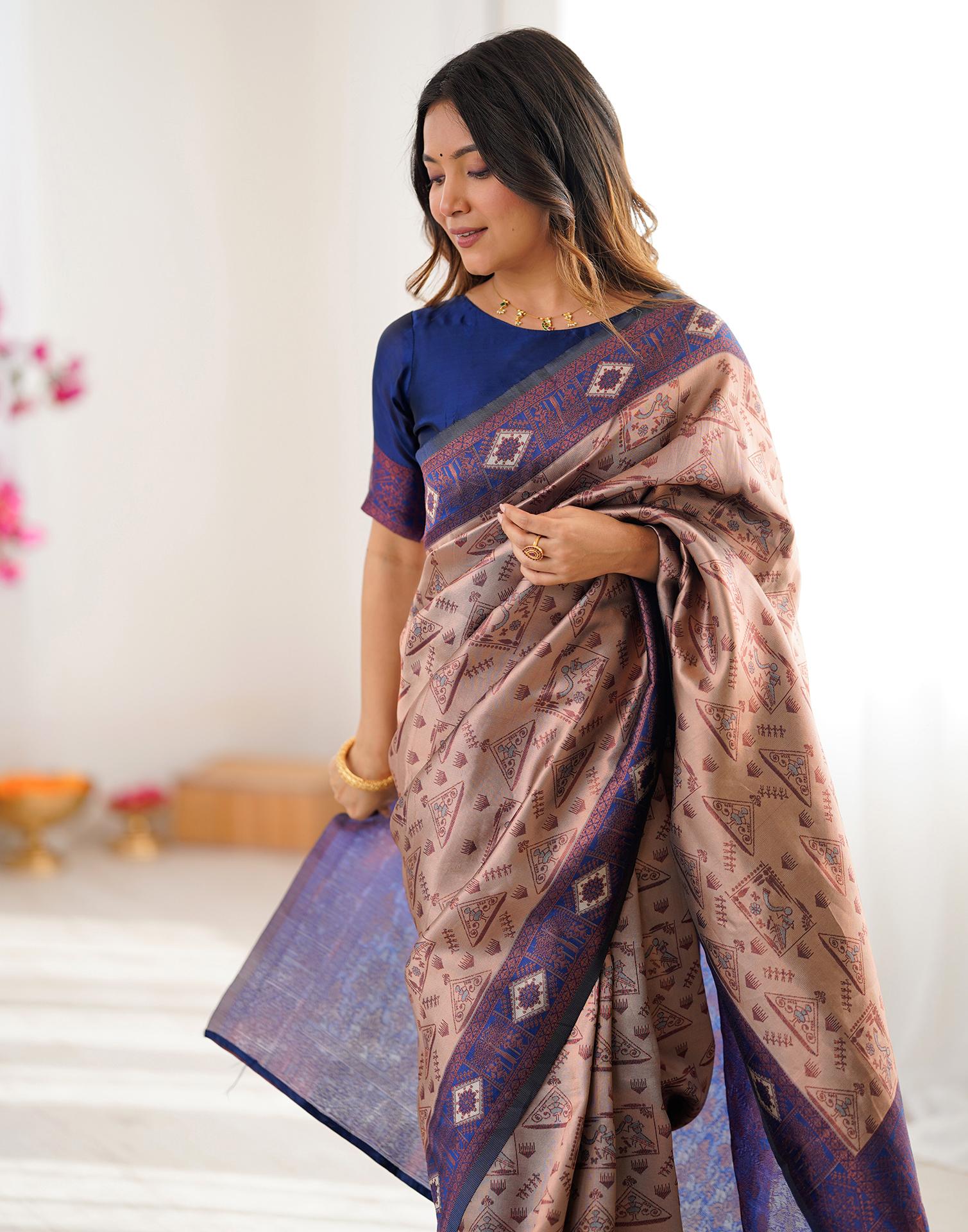 Beige Silk Woven Saree