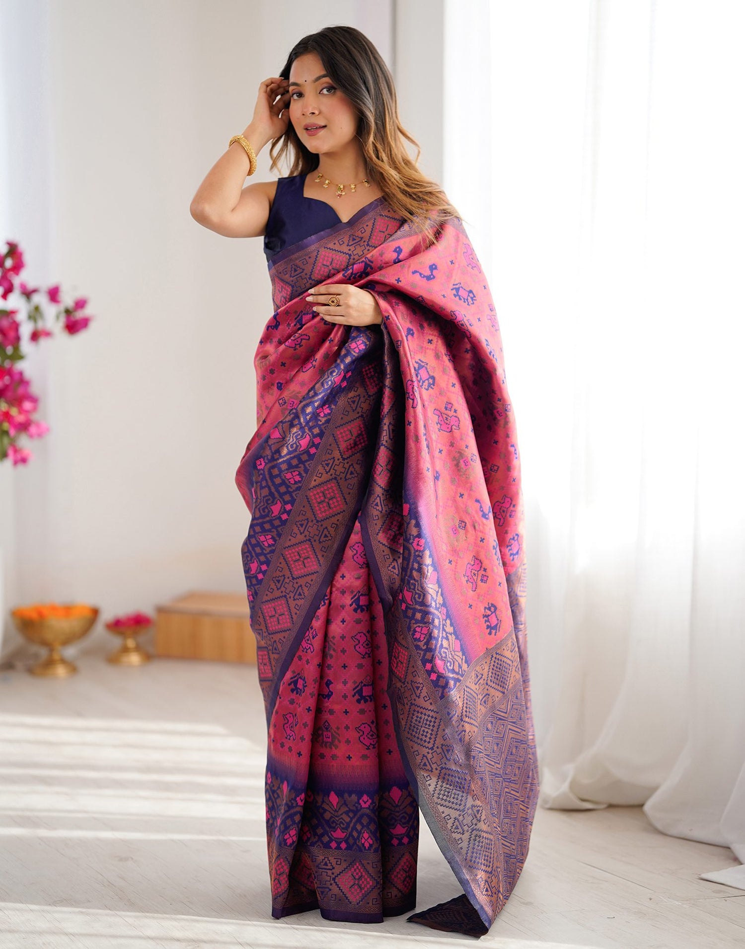 Magenta Silk Woven Saree