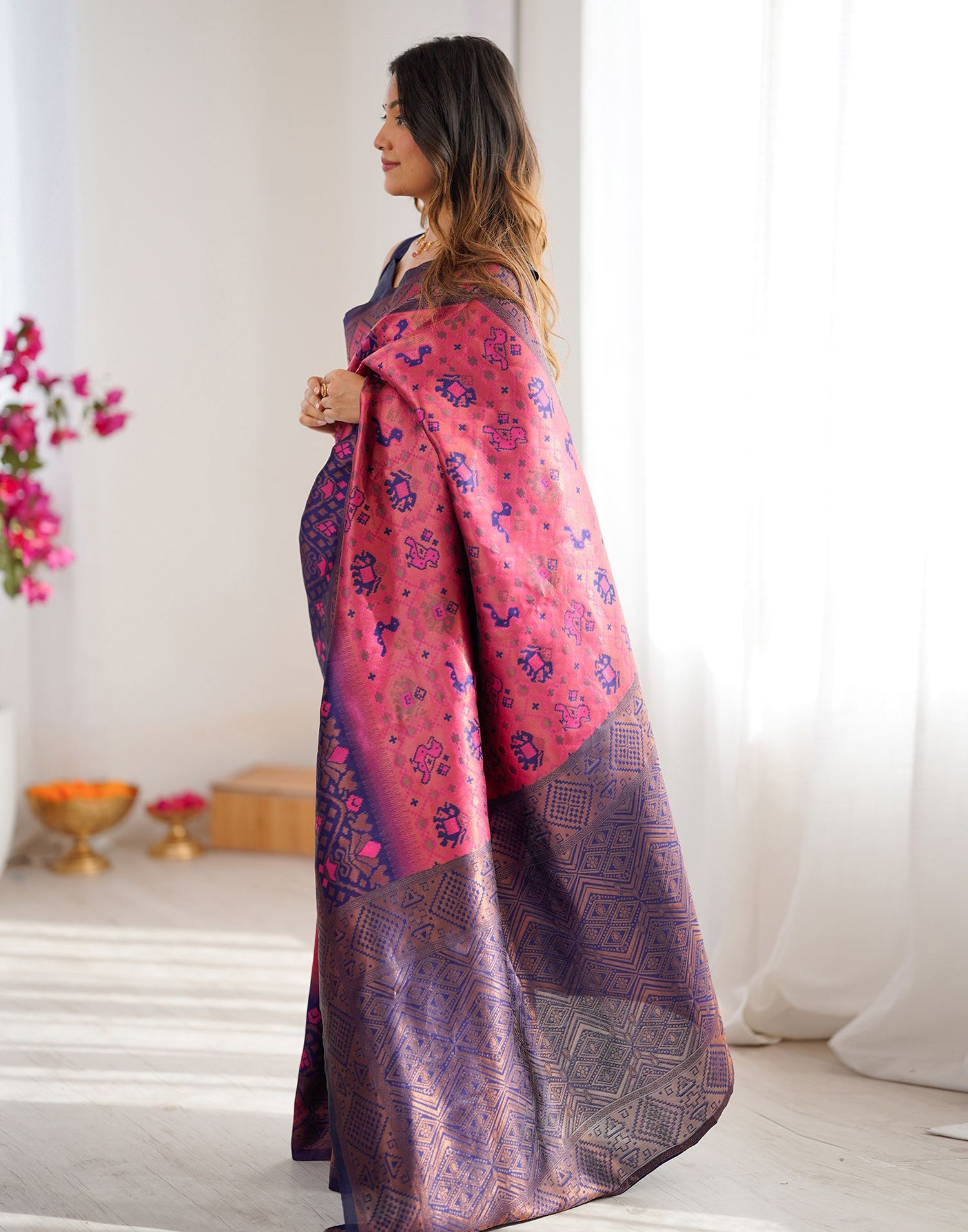 Magenta Silk Woven Saree