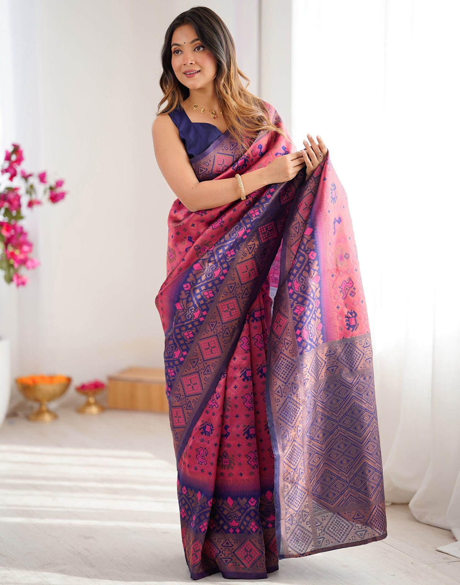Magenta Silk Woven Saree