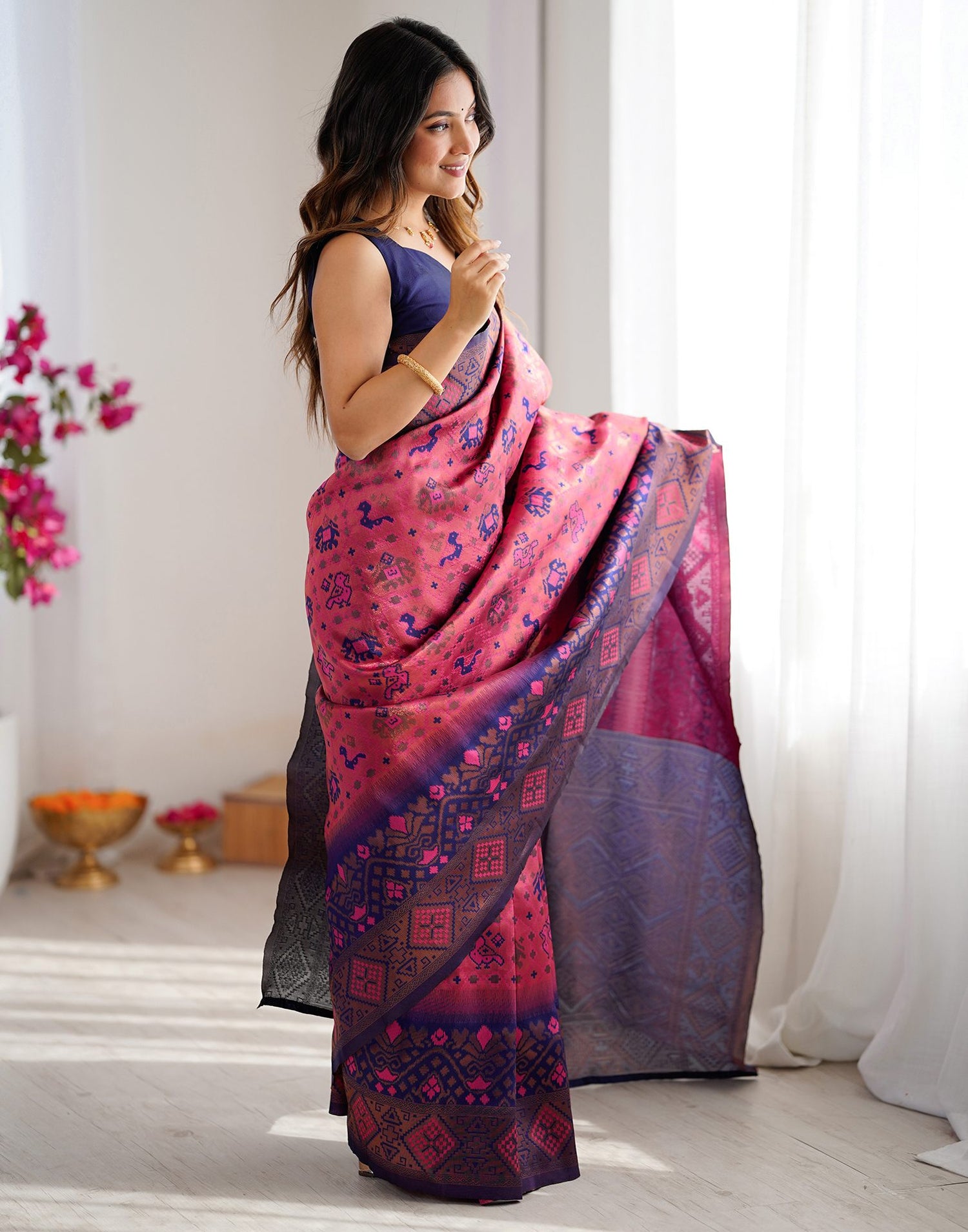 Magenta Silk Woven Saree