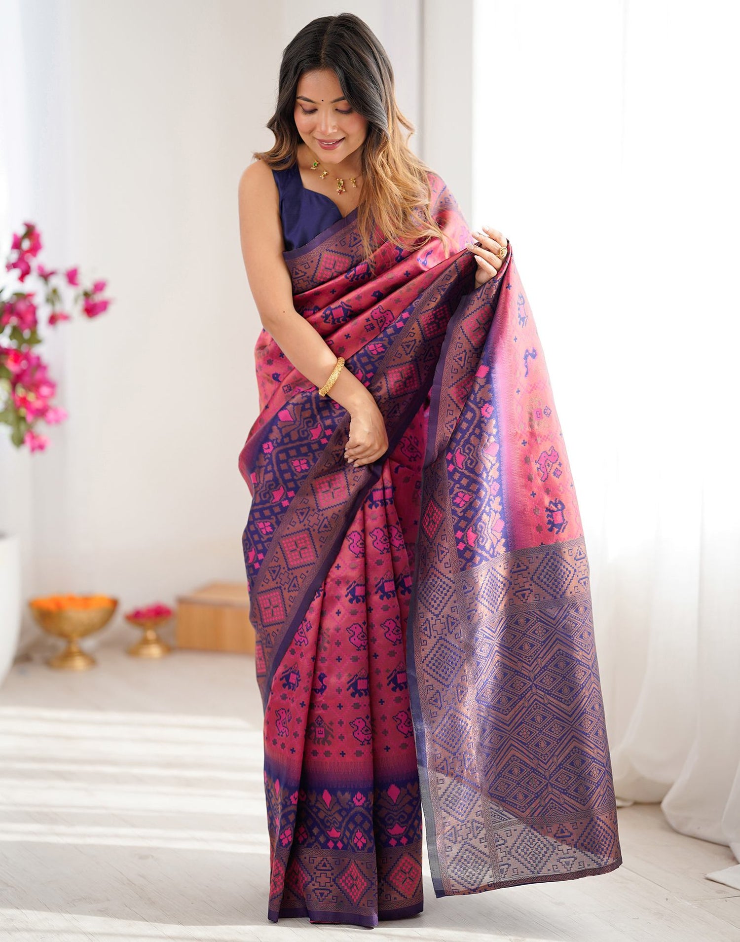 Magenta Silk Woven Saree