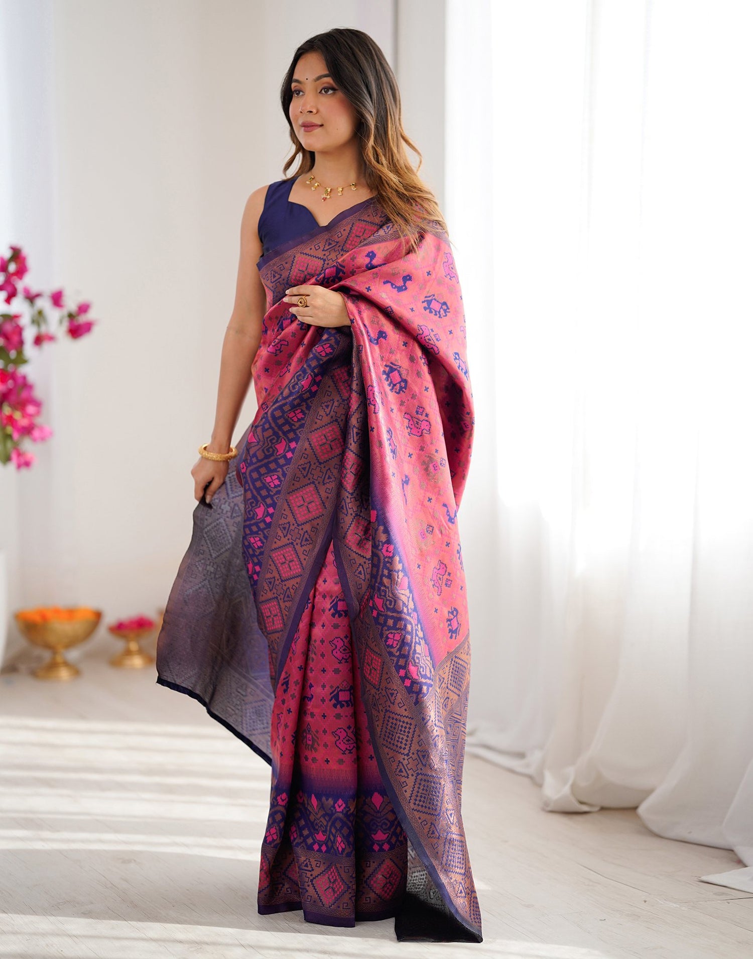 Magenta Silk Woven Saree