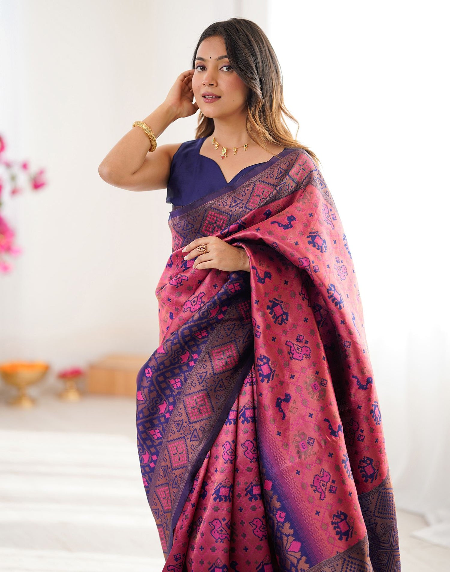 Magenta Silk Woven Saree