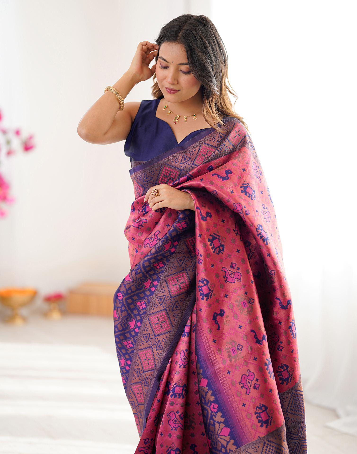 Magenta Silk Woven Saree