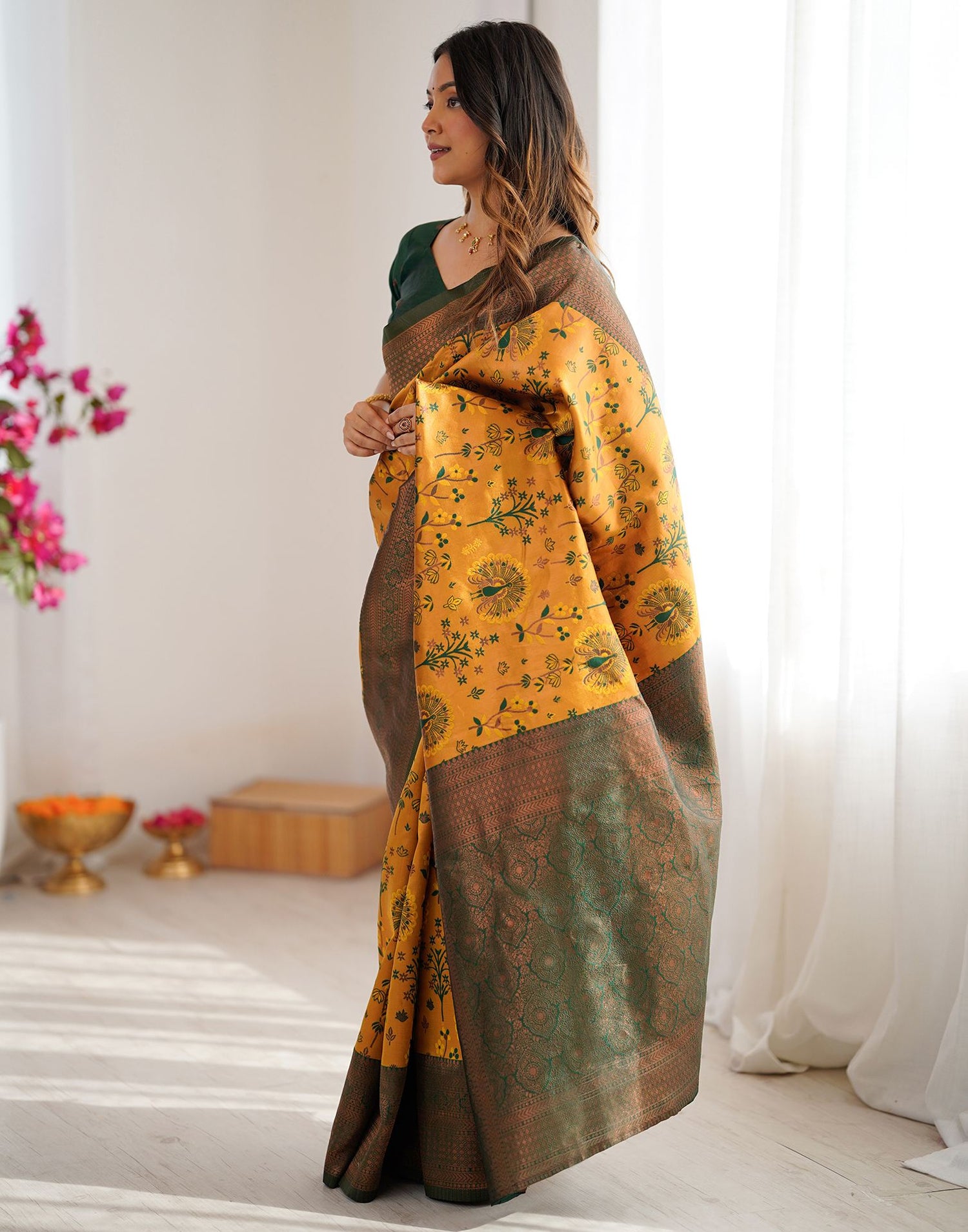 Yellow Silk Woven Saree