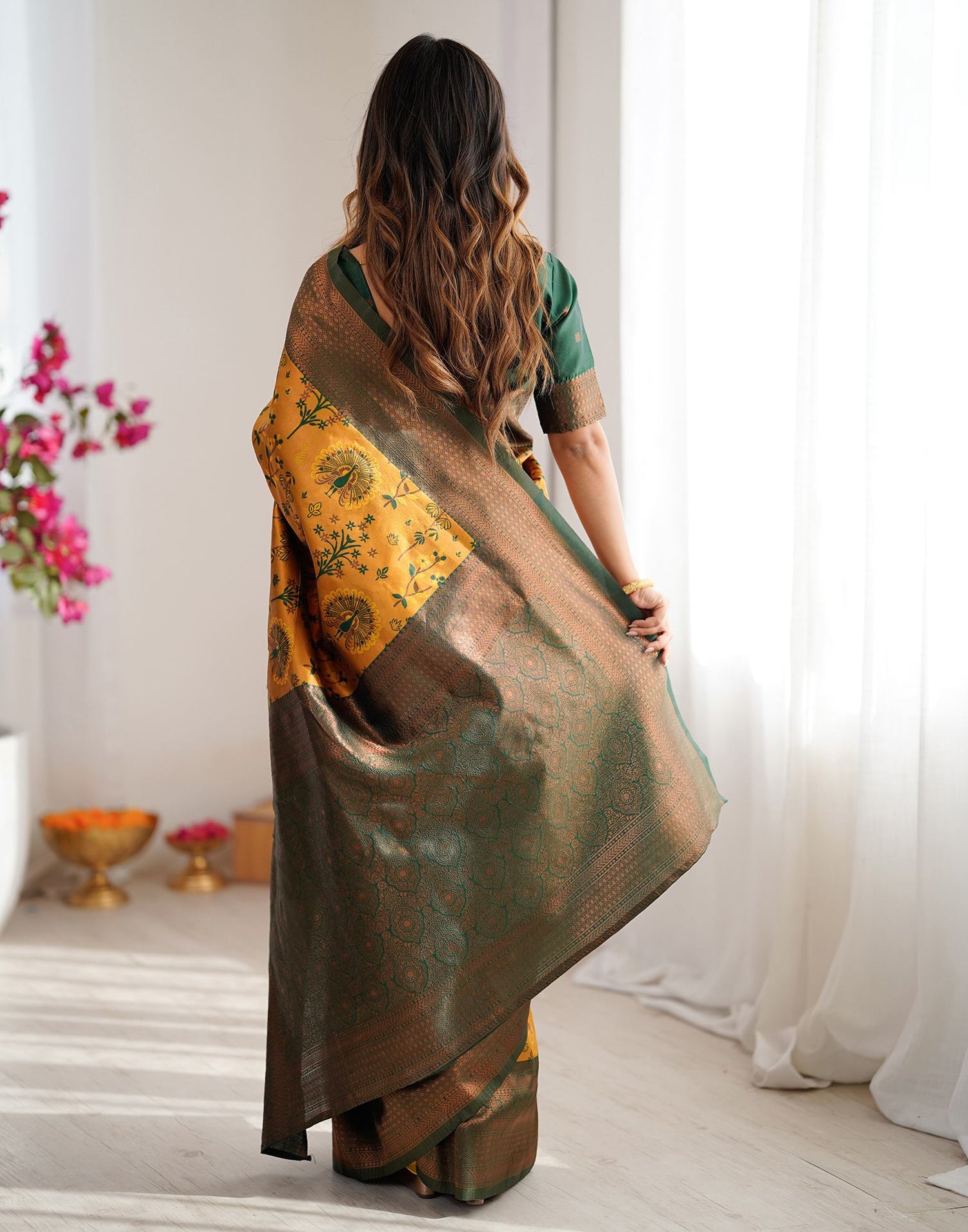 Yellow Silk Woven Saree