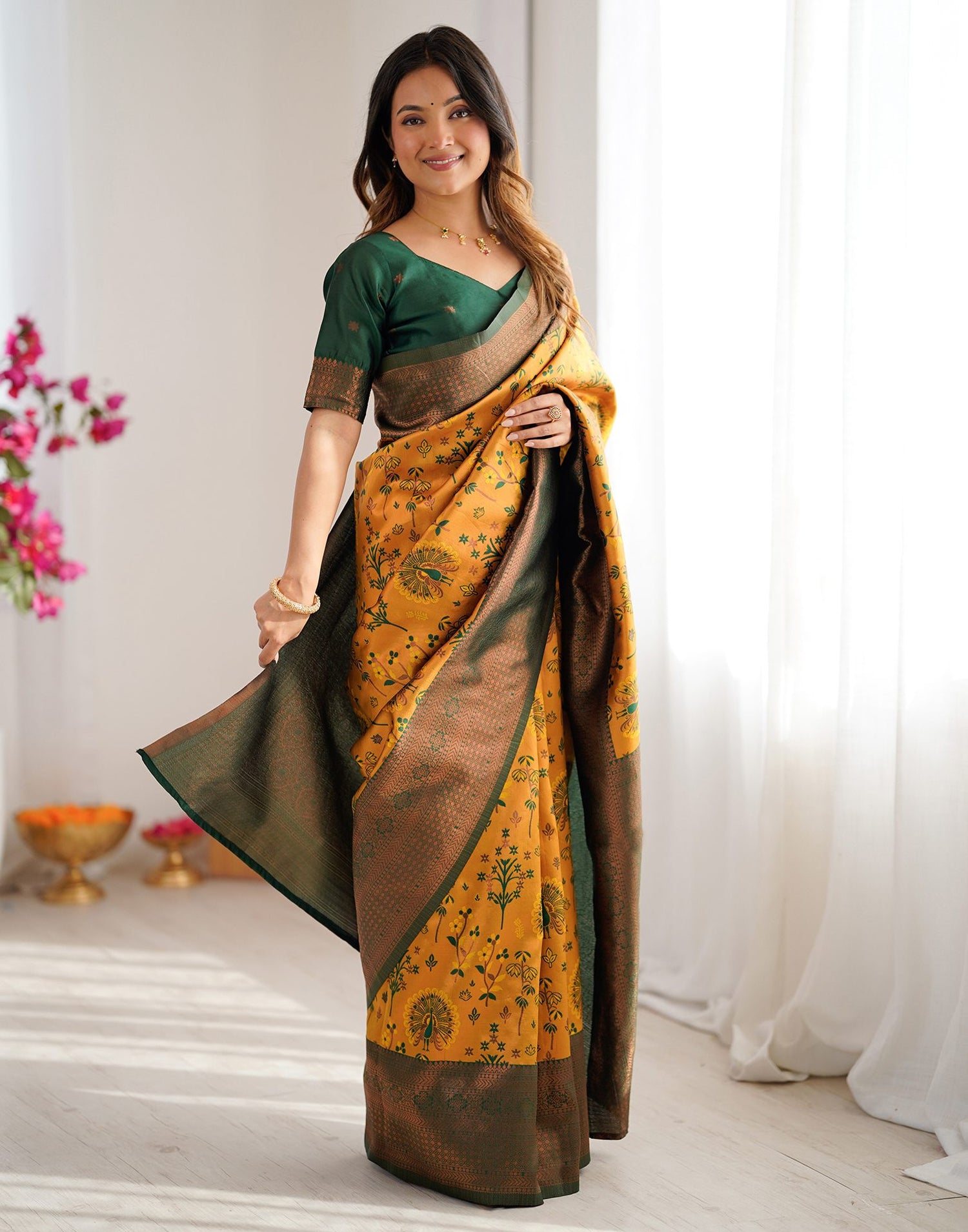 Yellow Silk Woven Saree