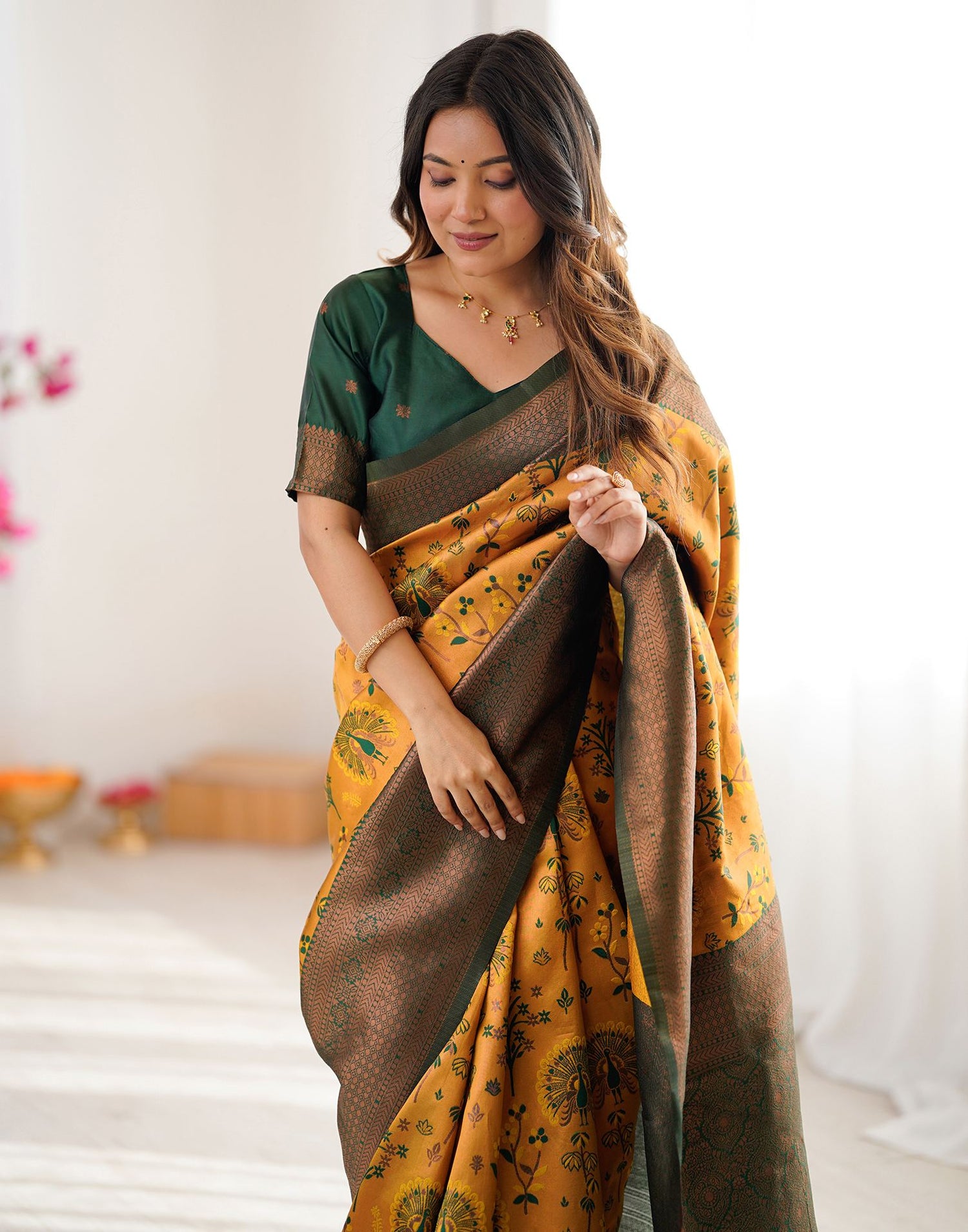 Yellow Silk Woven Saree
