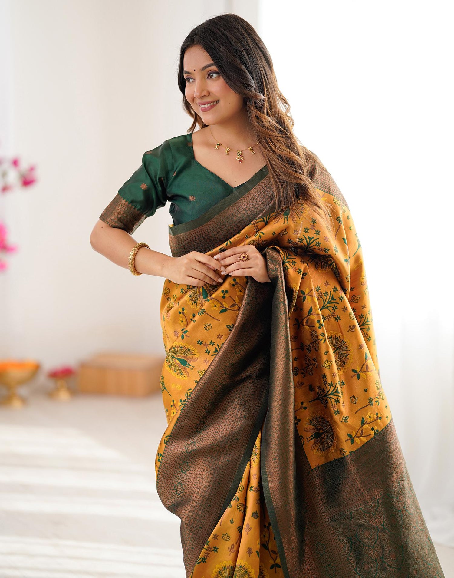 Yellow Silk Woven Saree