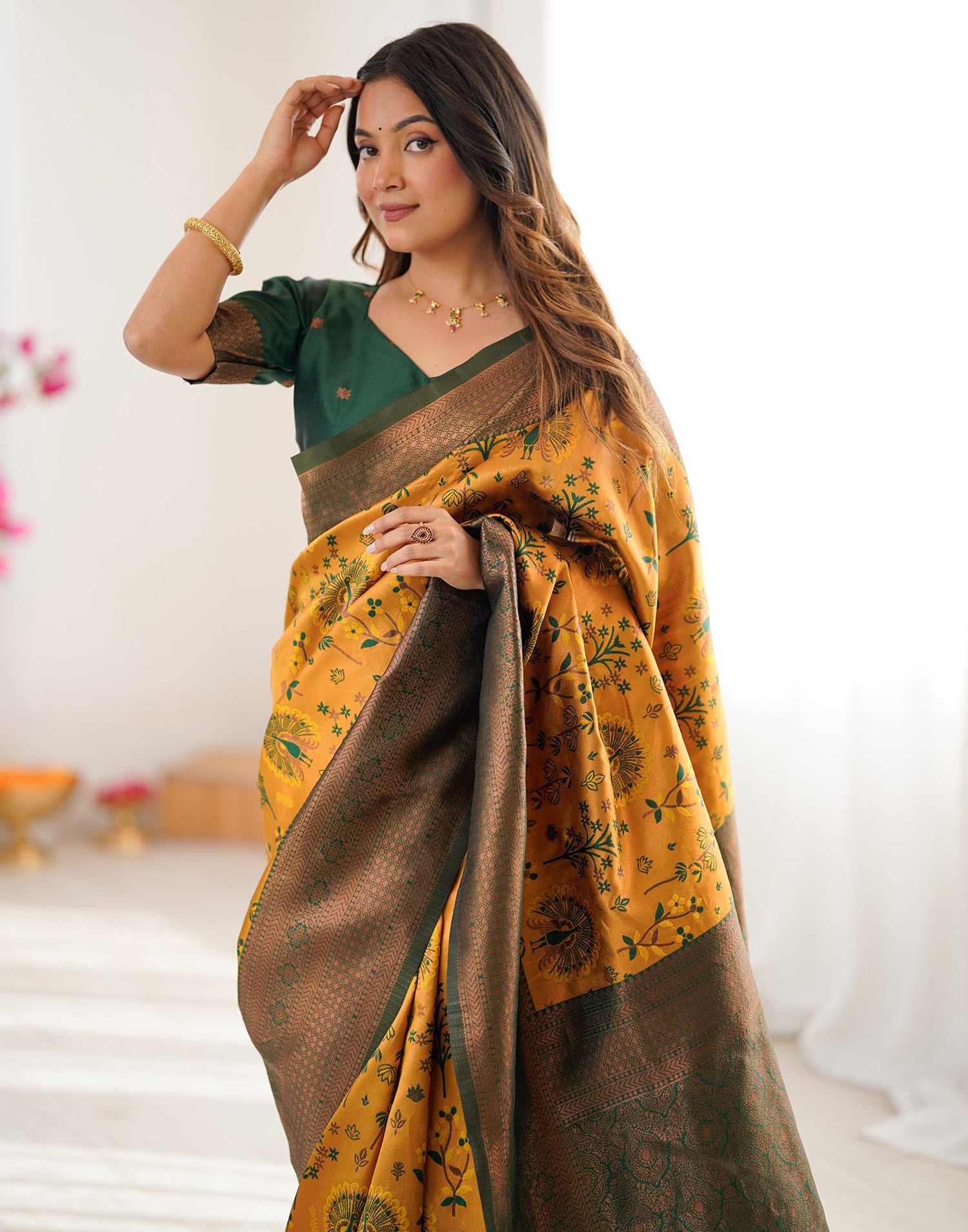 Yellow Silk Woven Saree