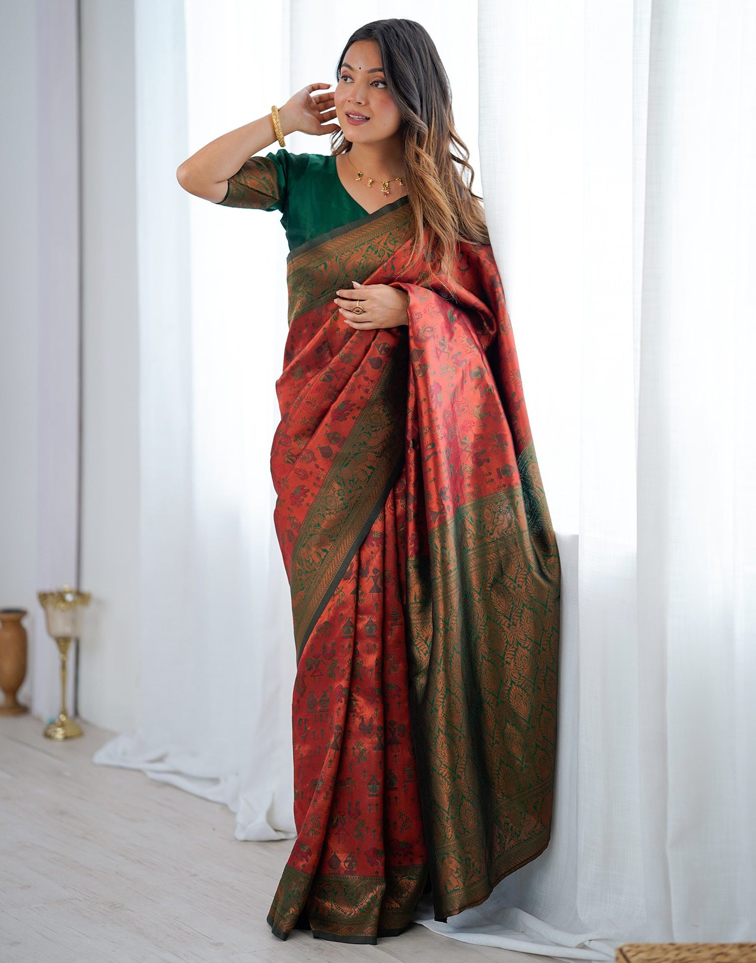 Red Silk Woven Saree