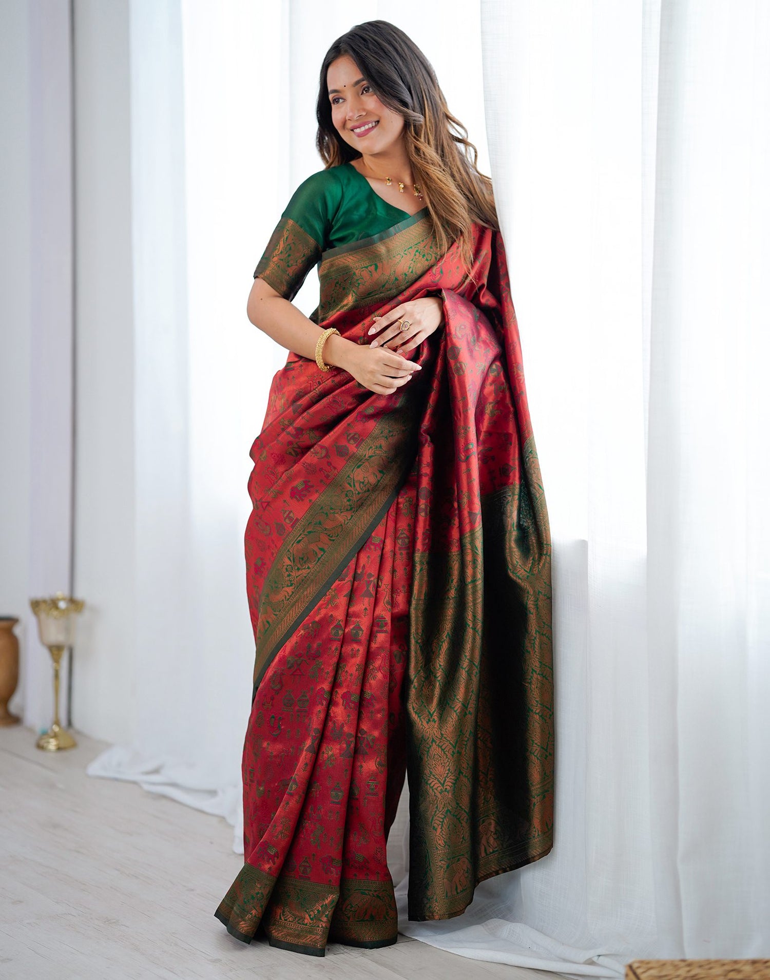 Red Silk Woven Saree