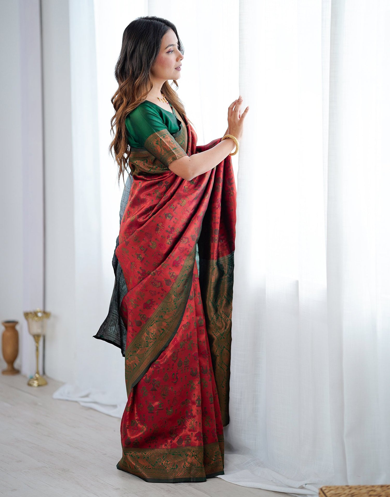 Red Silk Woven Saree