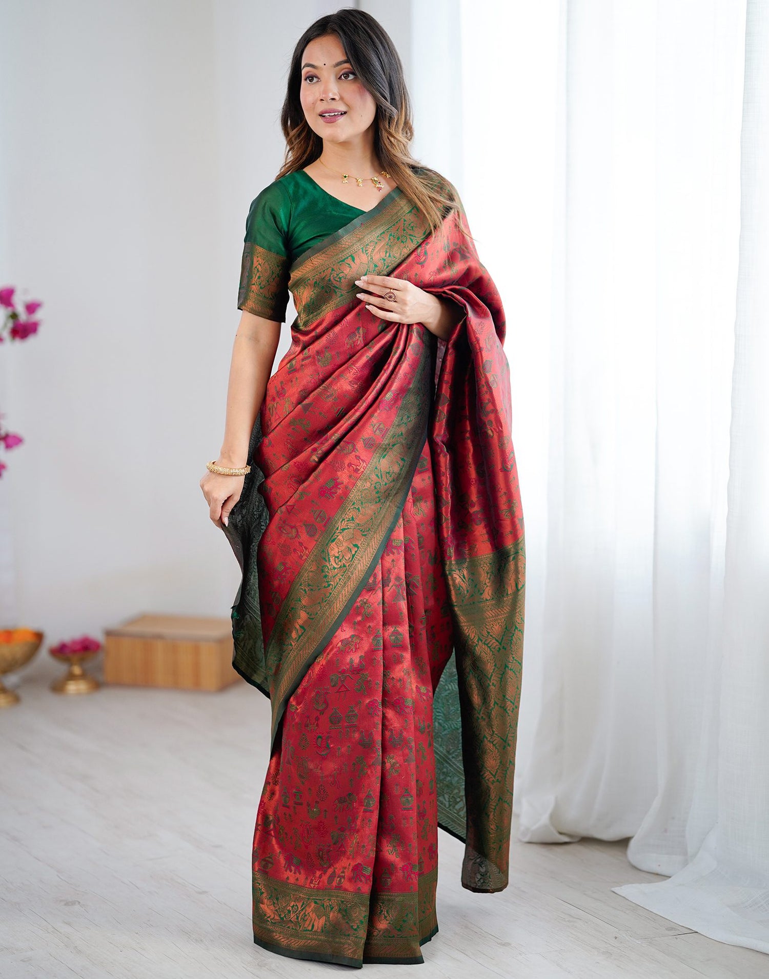 Red Silk Woven Saree