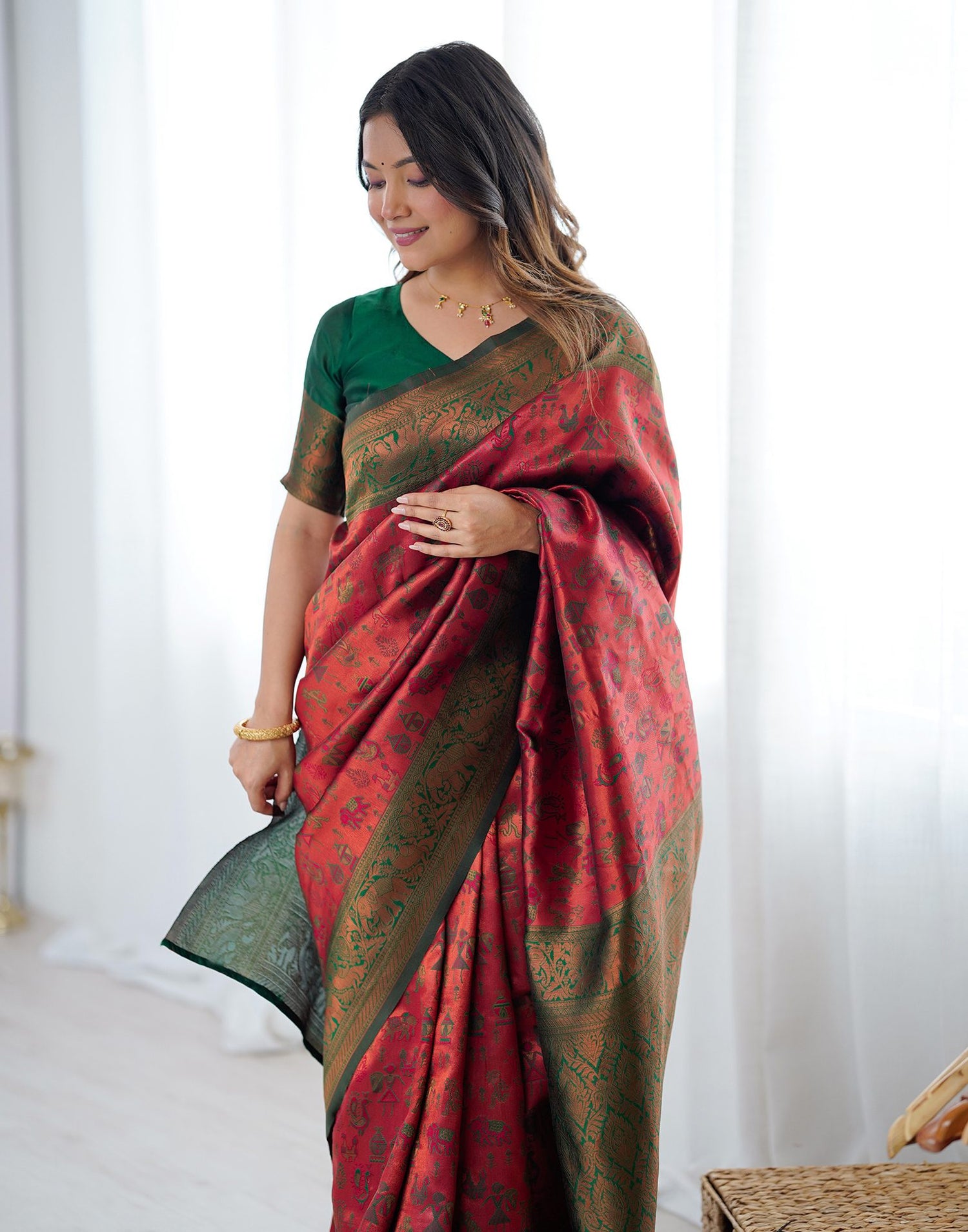 Red Silk Woven Saree