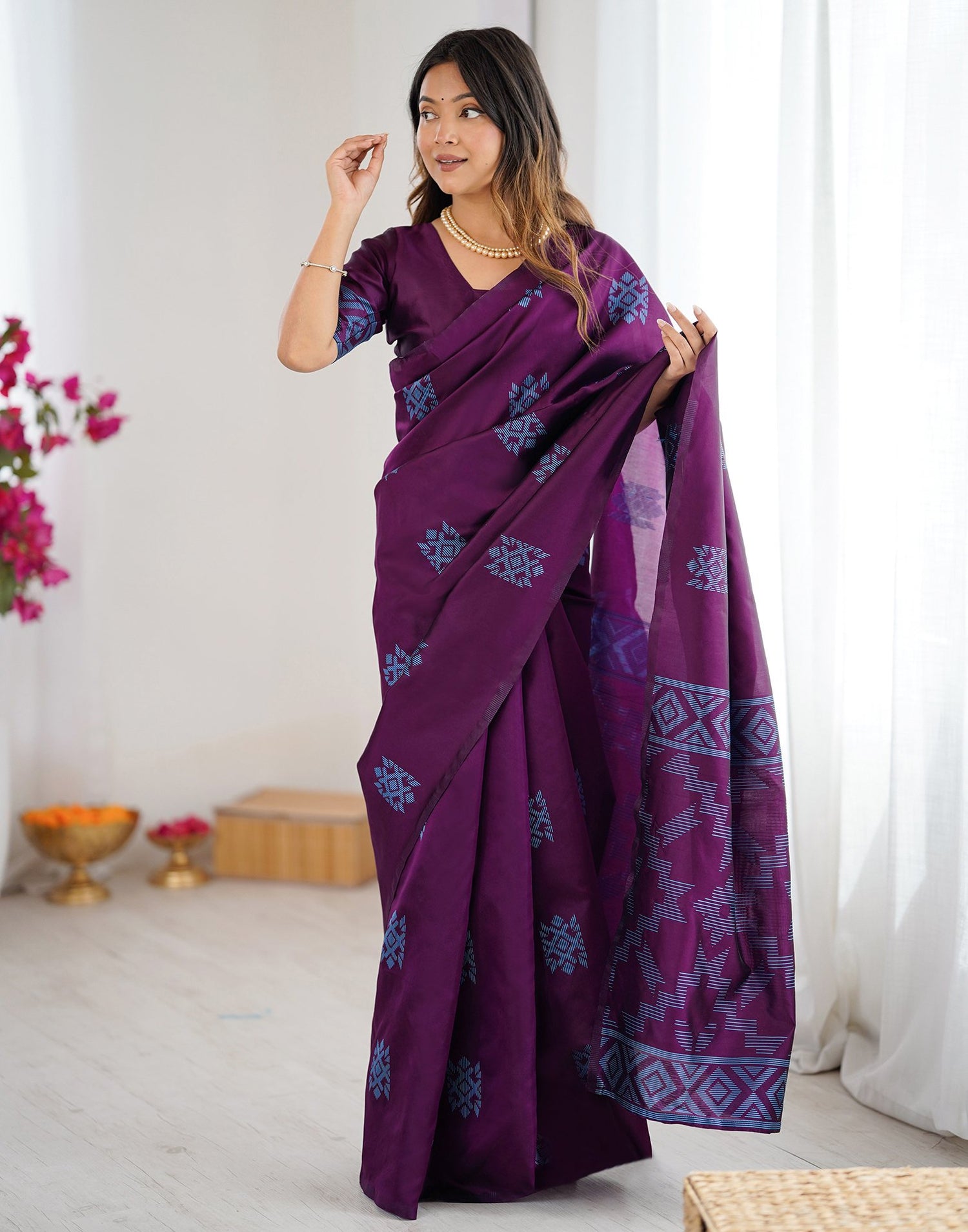 Purple Silk Woven Saree