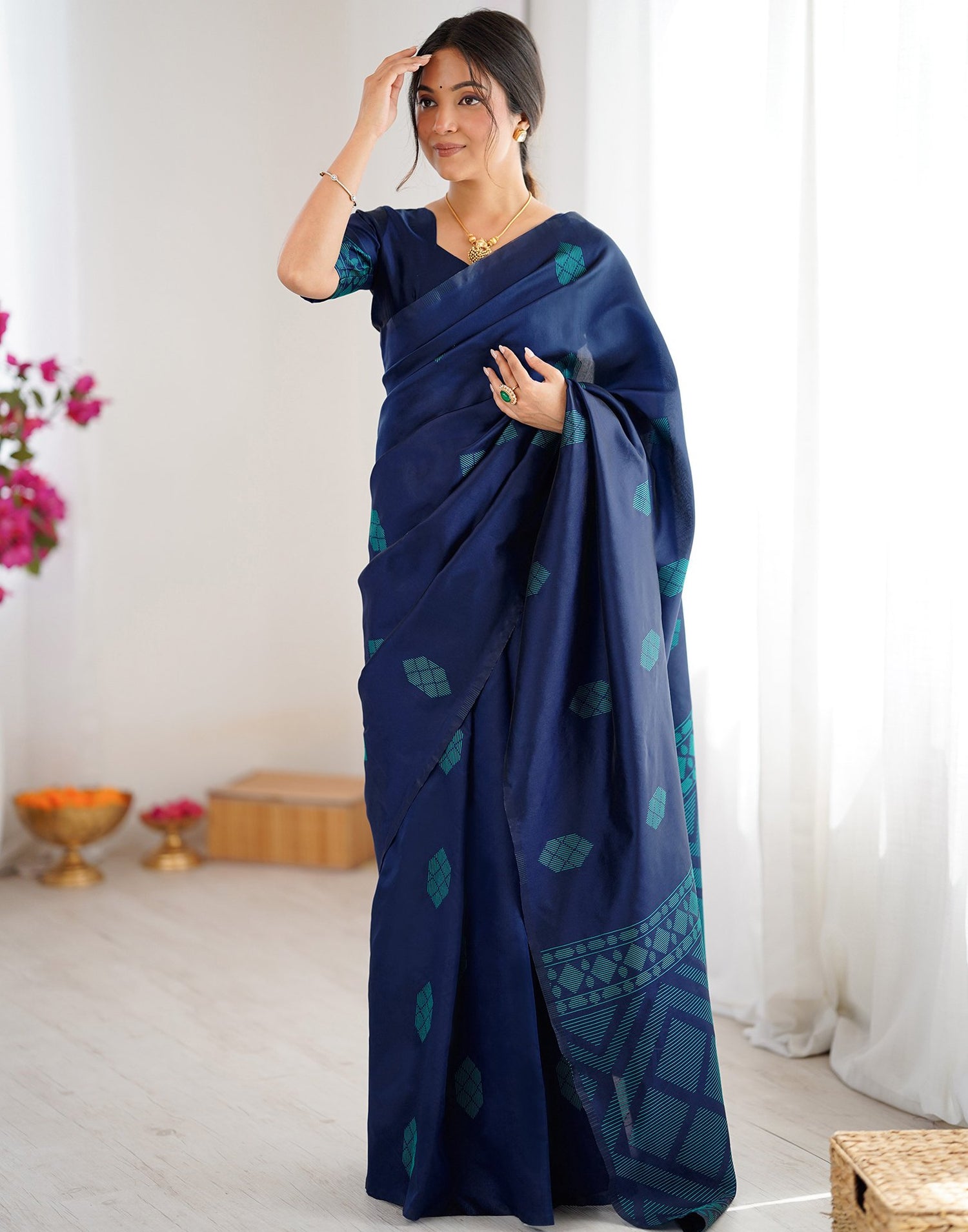 Navy Blue Silk Woven Saree